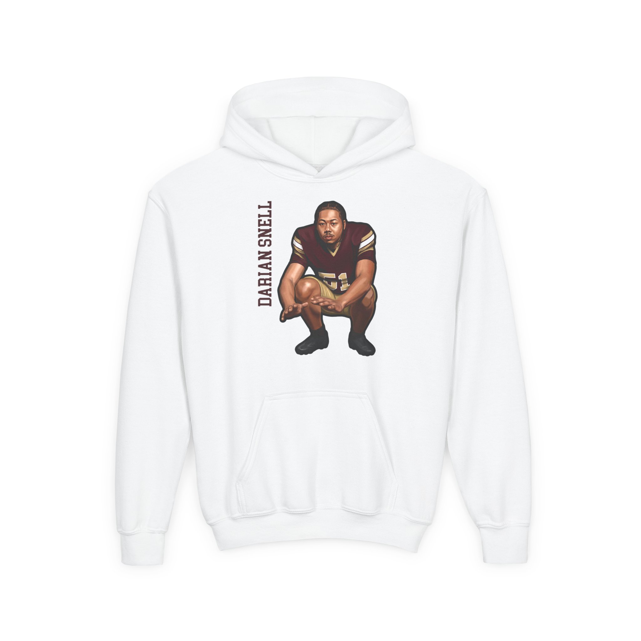 Youth Hoodie — character_name_vertical in White