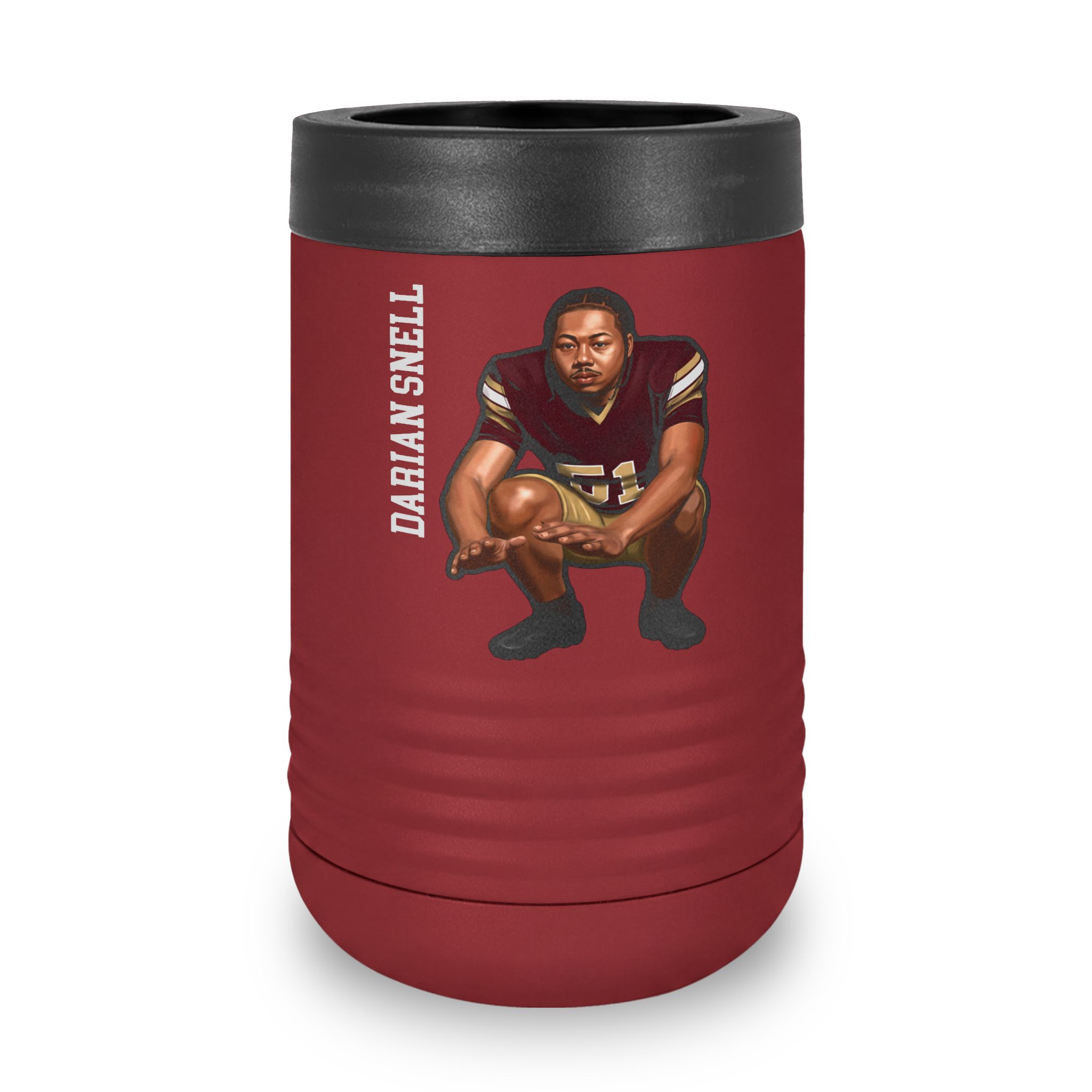 Stainless Can Cooler — character_name_vertical in Maroon