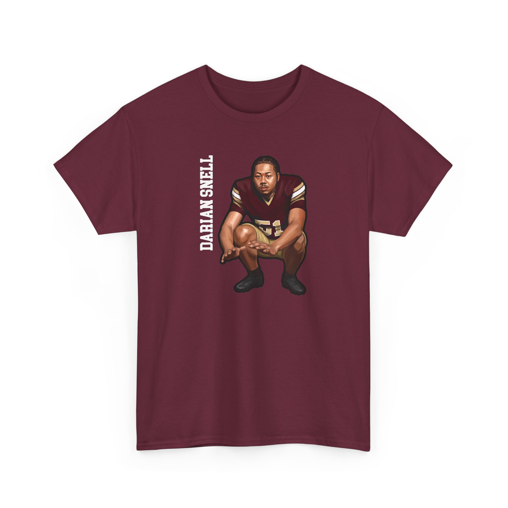 Tee — character_name_vertical in Maroon