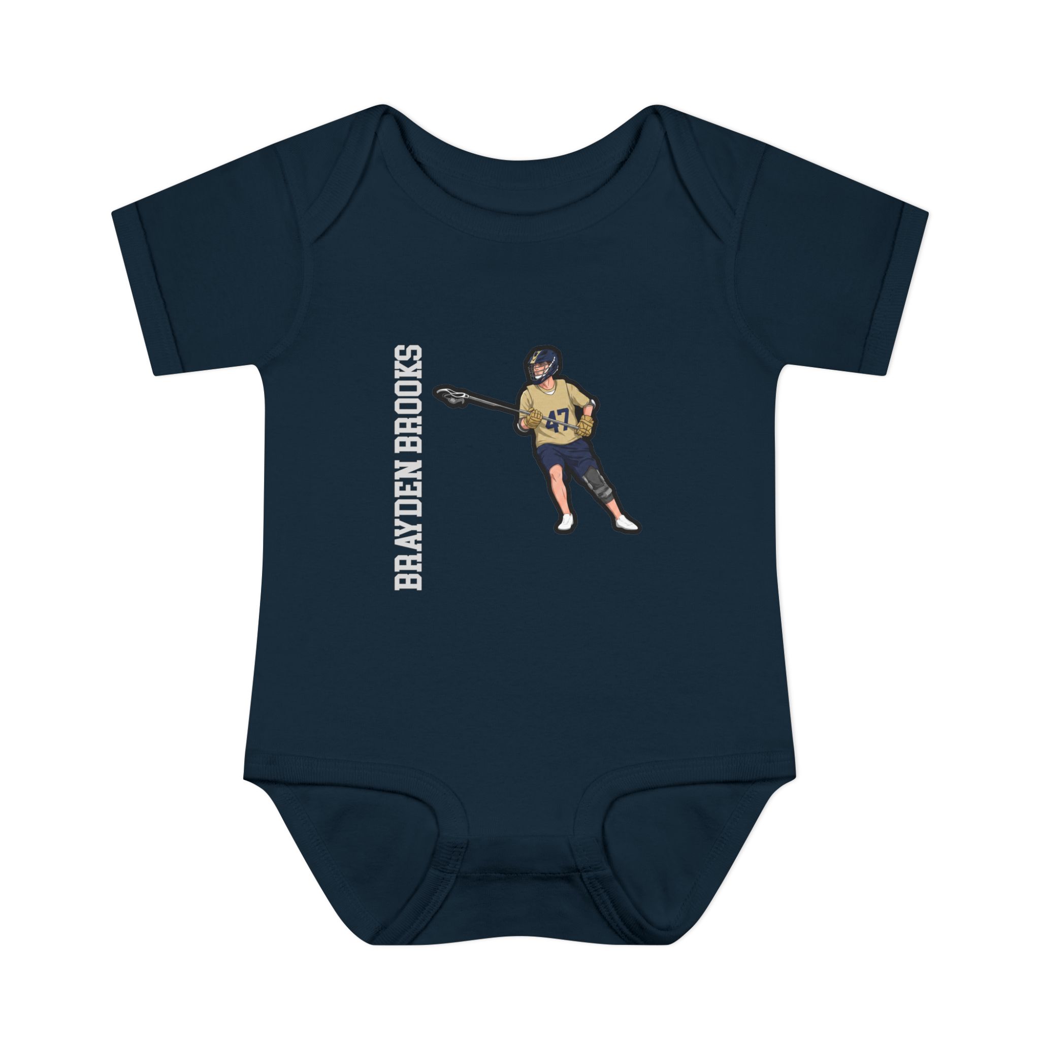Baby Onesie — character_name_vertical in Navy