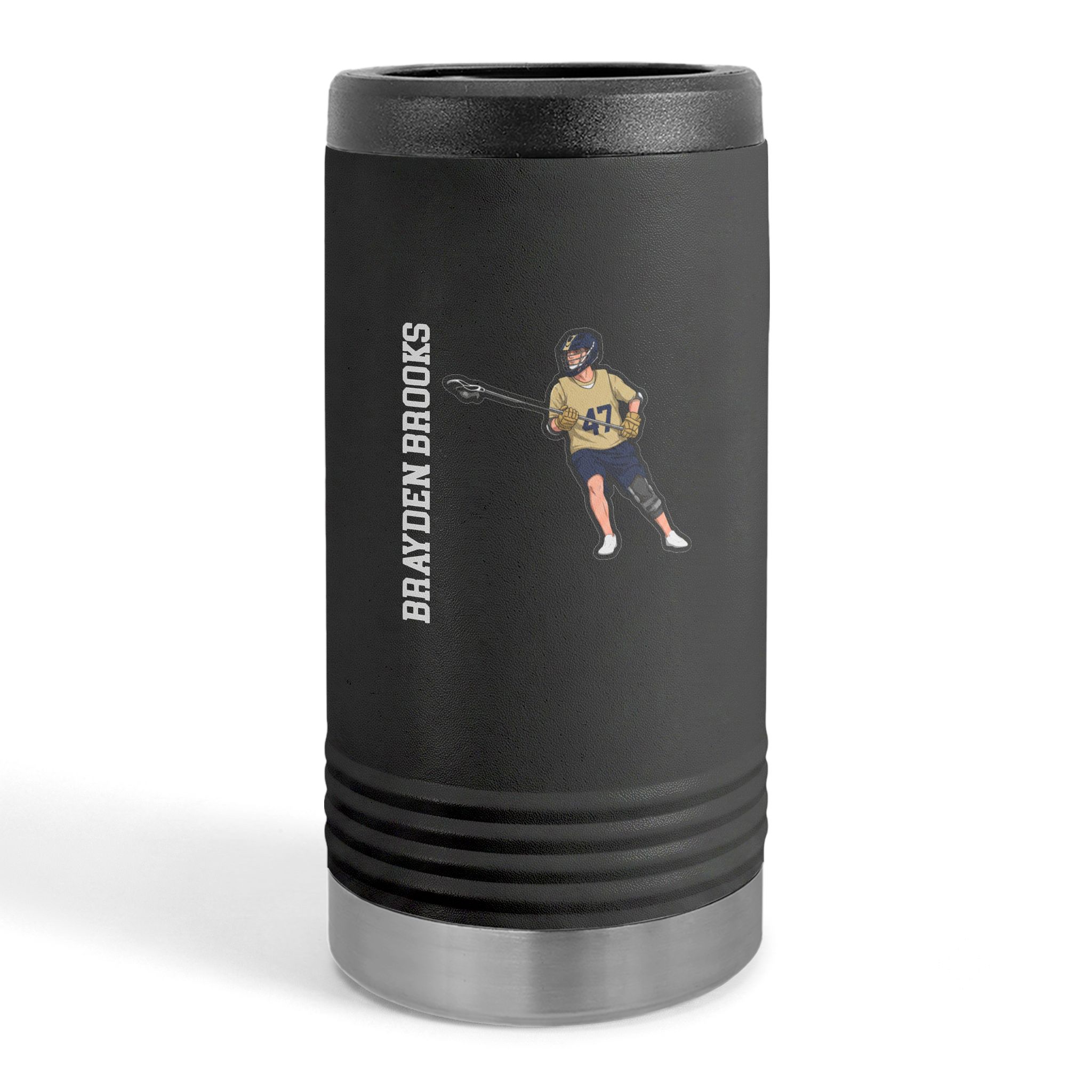 Slim Stainless Can Cooler — character_name_vertical in Black