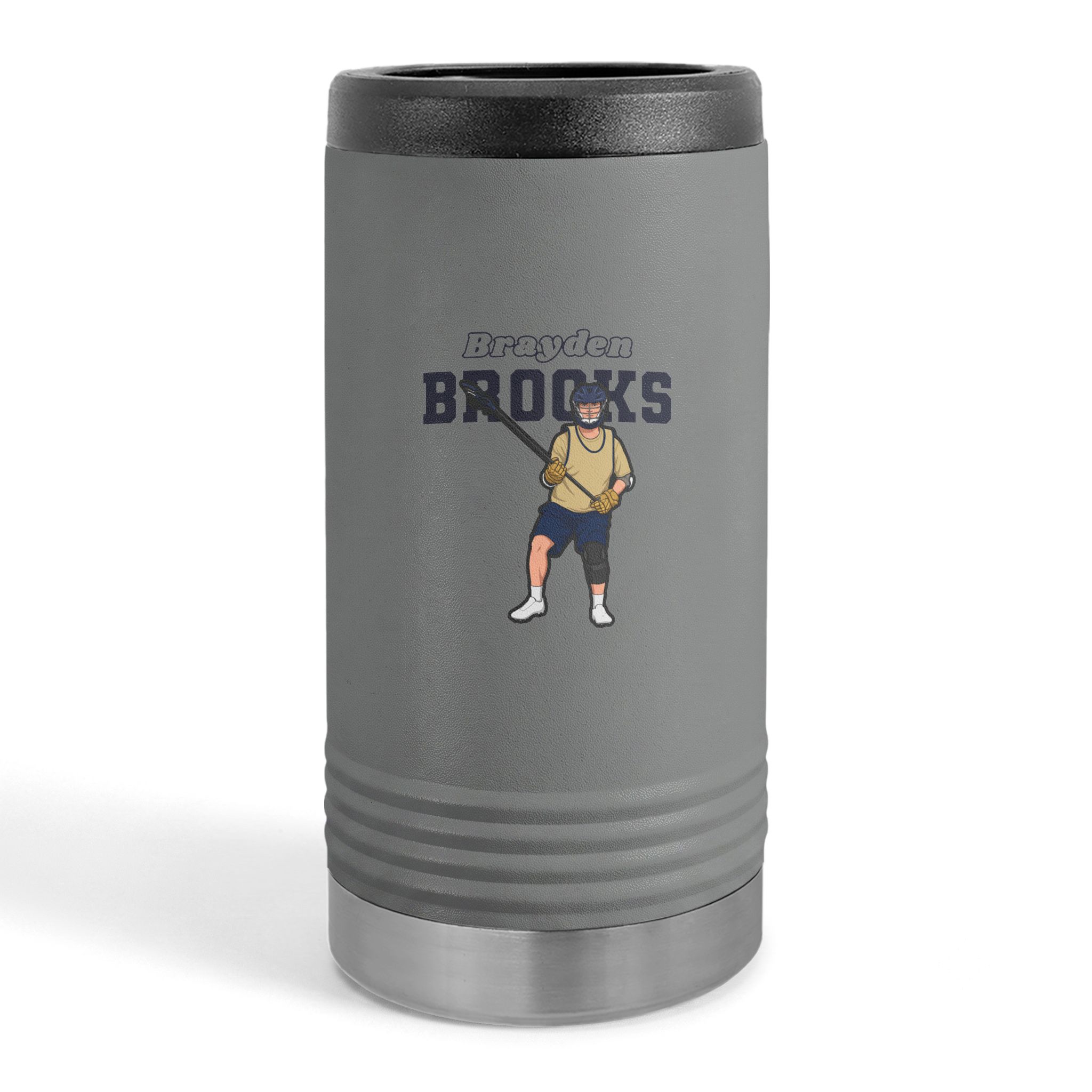 Slim Stainless Can Cooler — character_name_arch in Grey