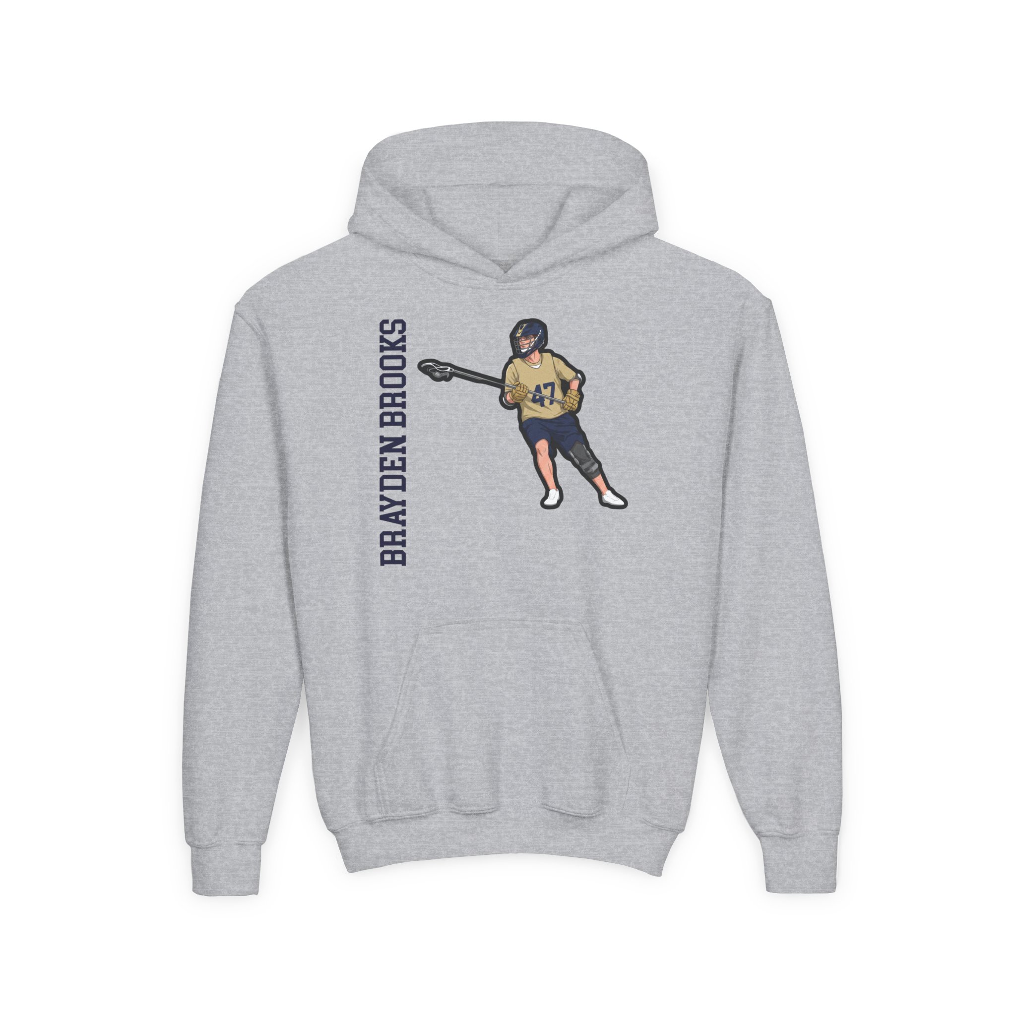 Youth Hoodie — character_name_vertical in Grey