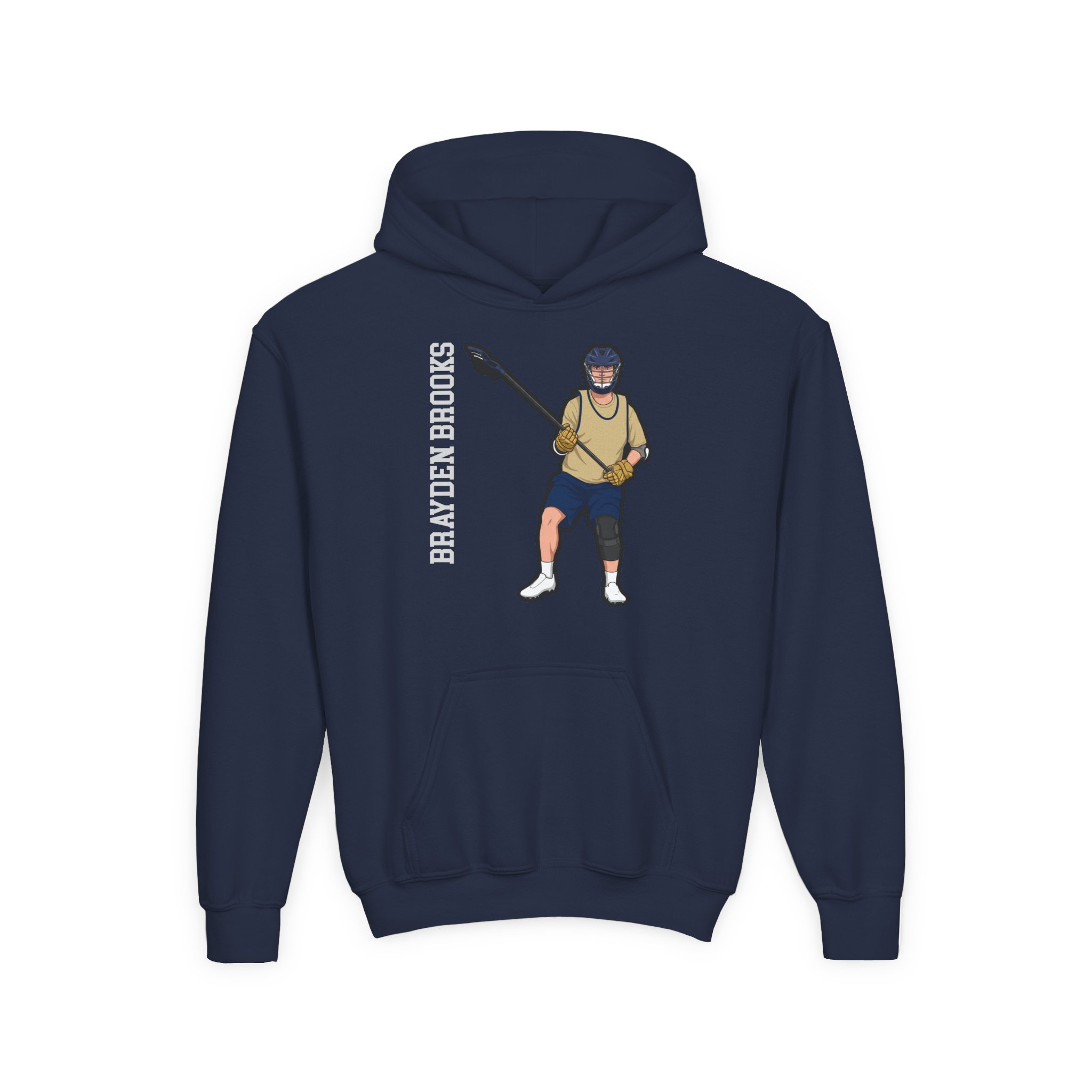 Youth Hoodie — character_name_vertical in Navy