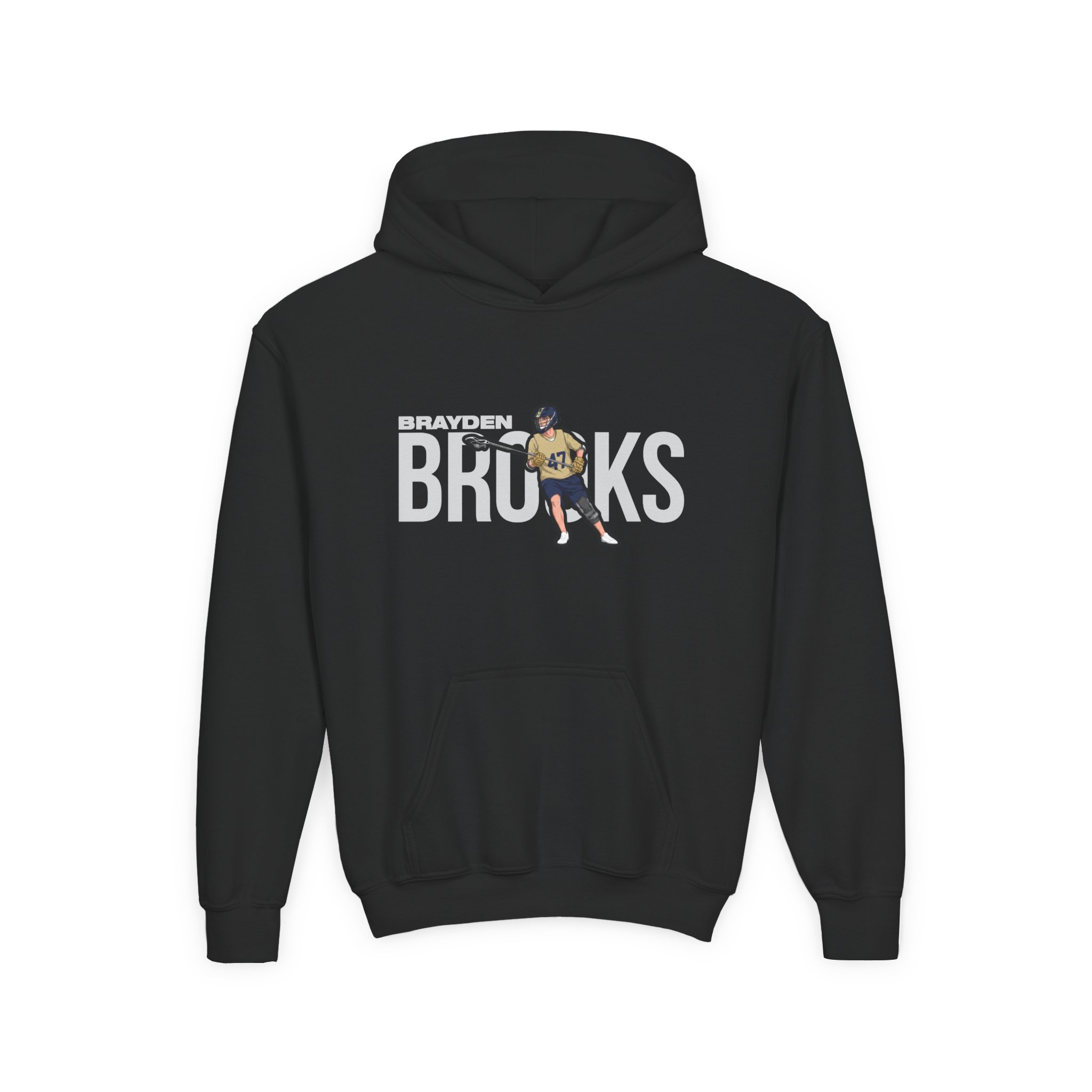 Youth Hoodie — character_player_name in Black