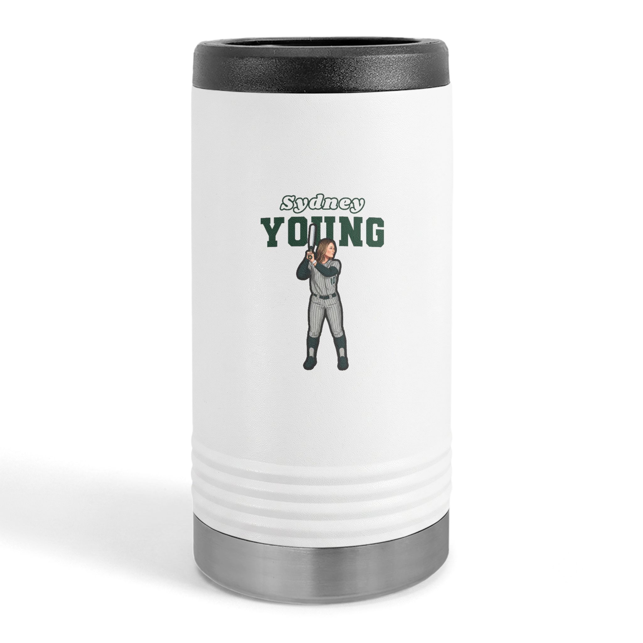 Slim Stainless Can Cooler — character_name_arch in White