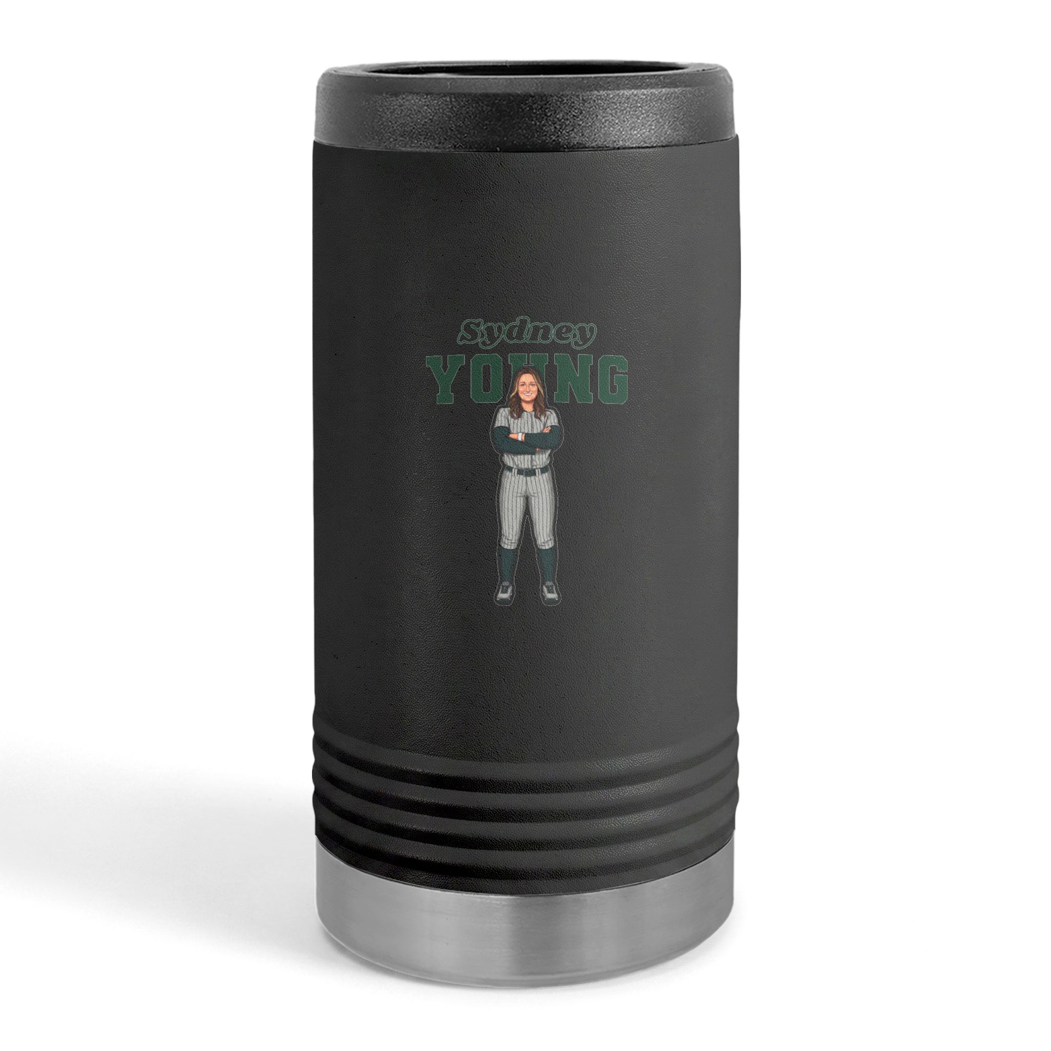 Slim Stainless Can Cooler — character_name_arch in Black