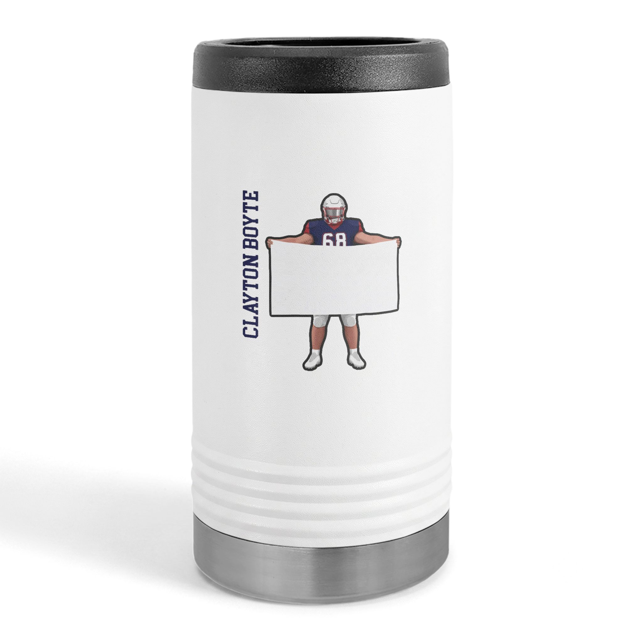 Slim Stainless Can Cooler — character_name_vertical in White