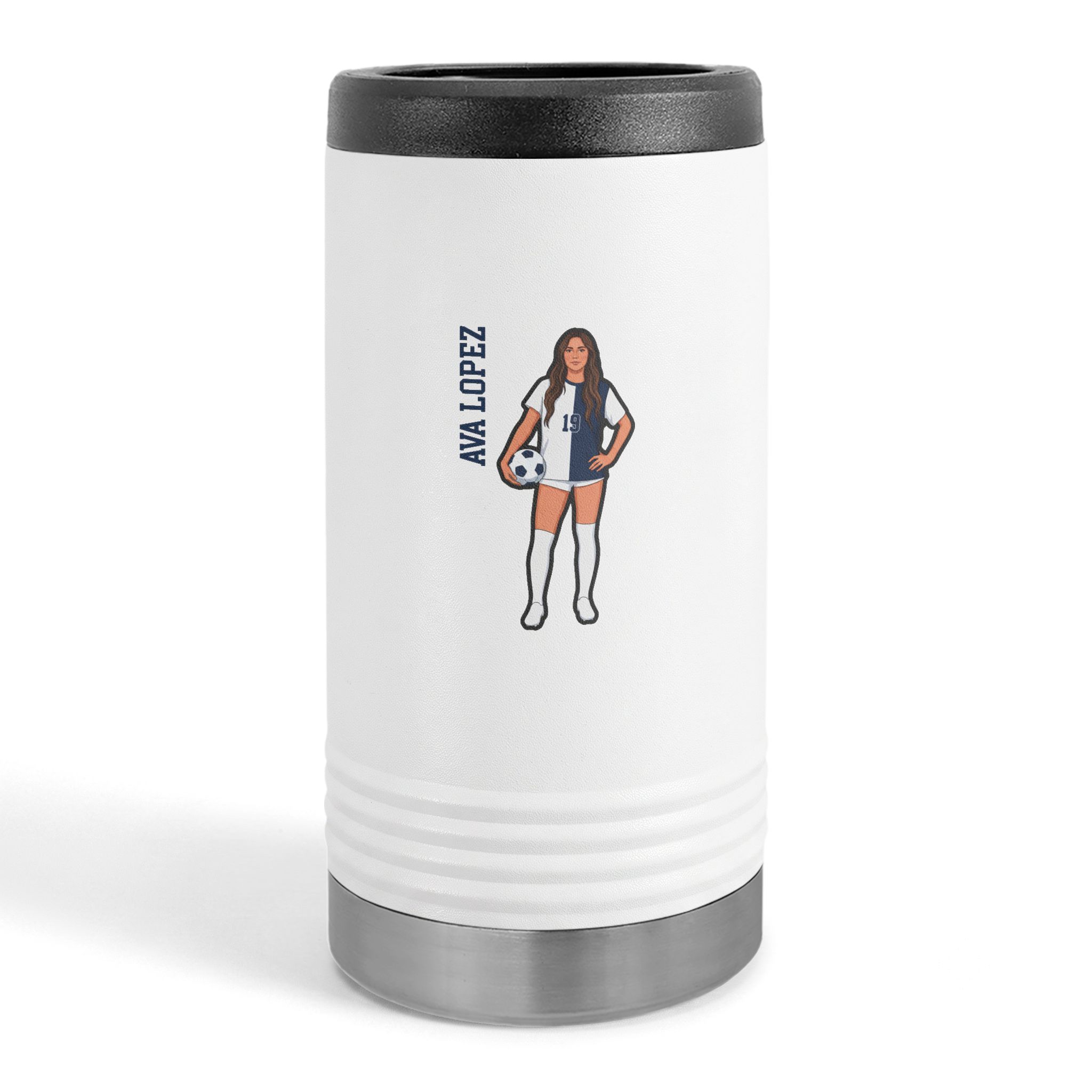 Slim Stainless Can Cooler — character_name_vertical in White