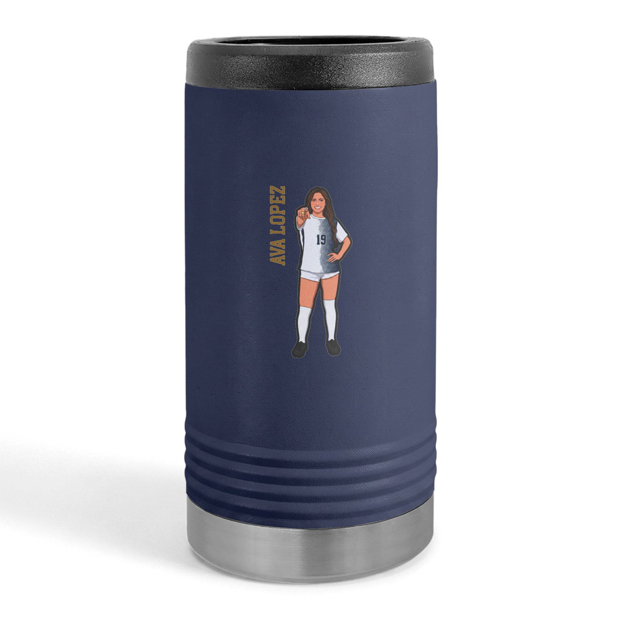 Slim Stainless Can Cooler — character_name_vertical in Navy