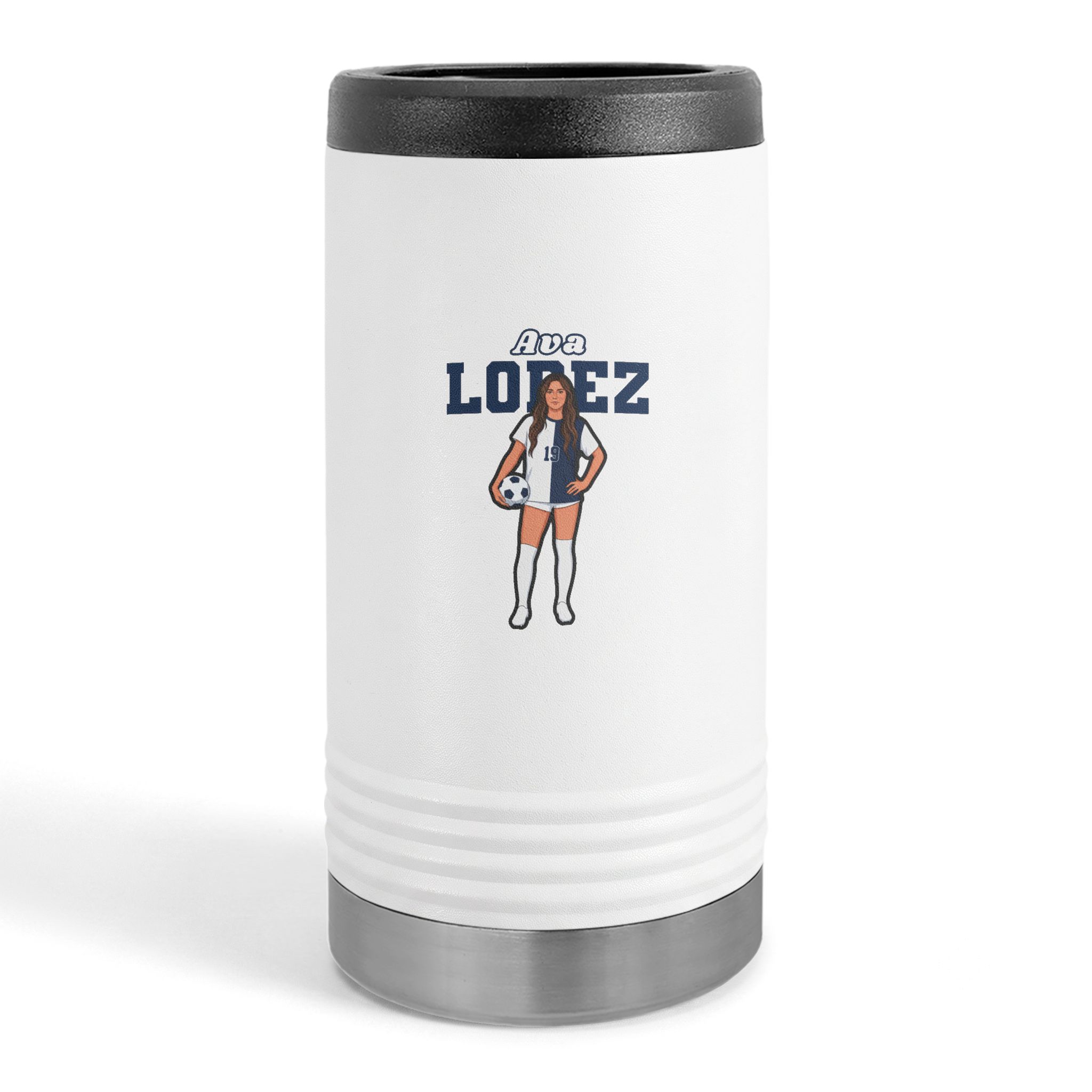 Slim Stainless Can Cooler — character_name_arch in White