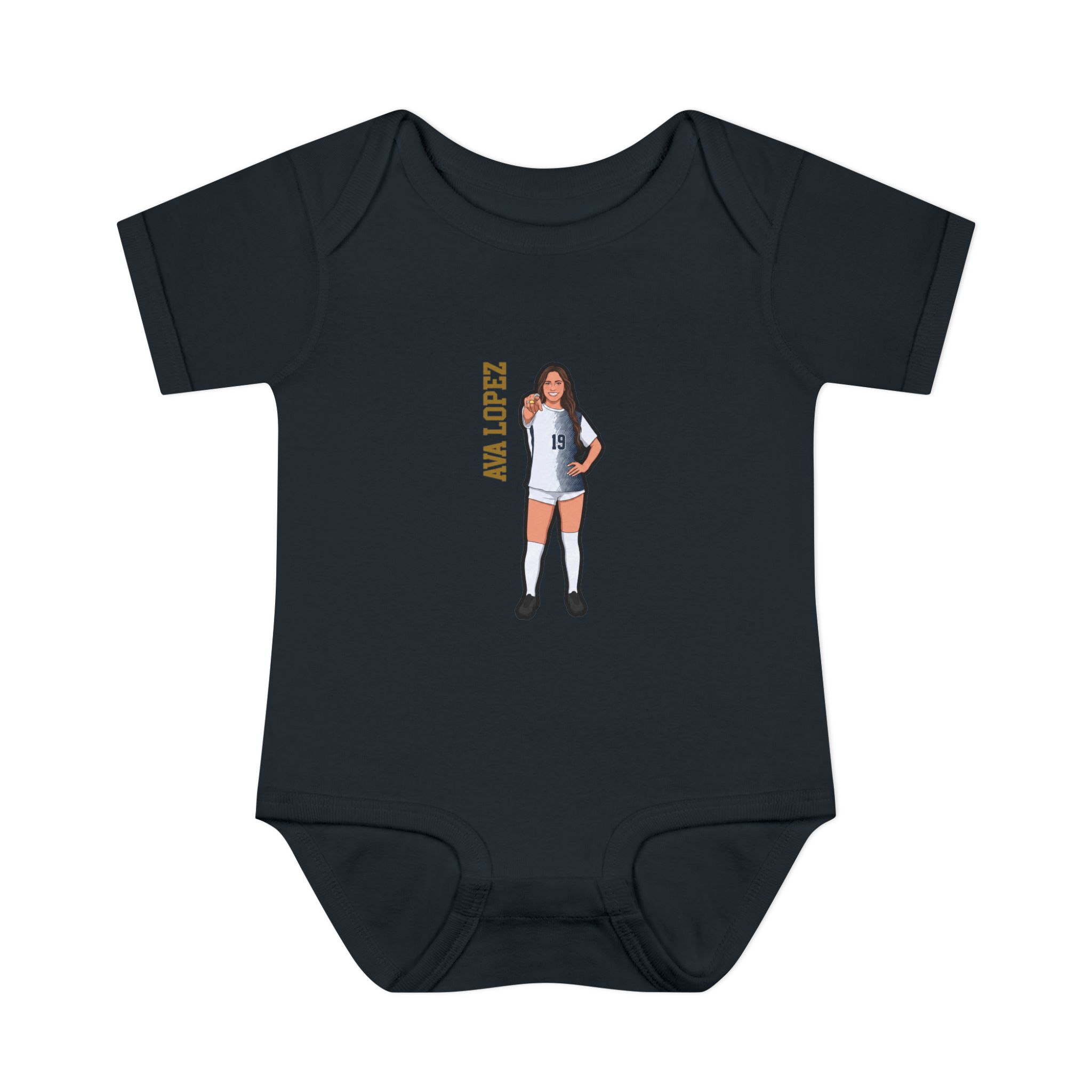 Baby Onesie — character_name_vertical in Black