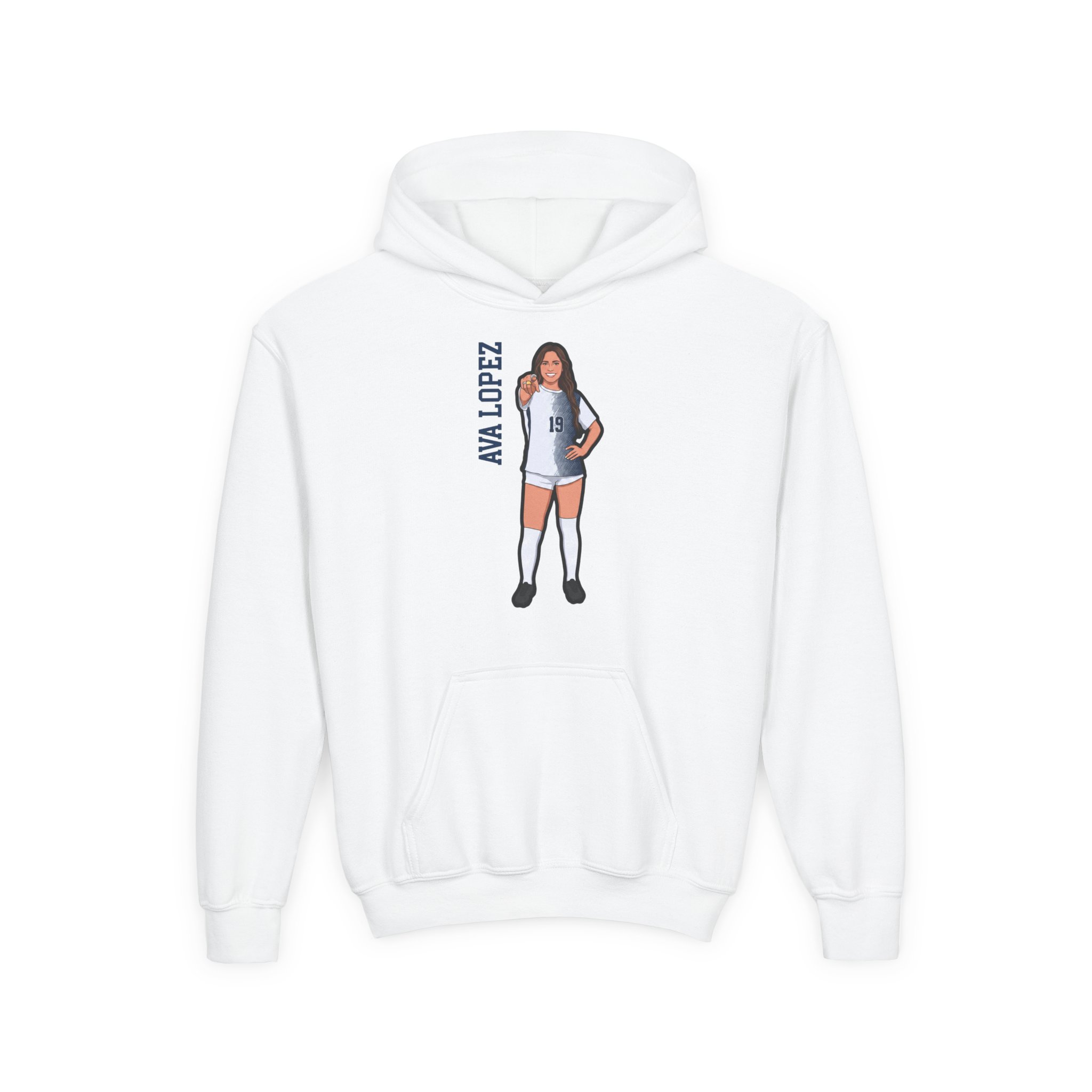 Youth Hoodie — character_name_vertical in White