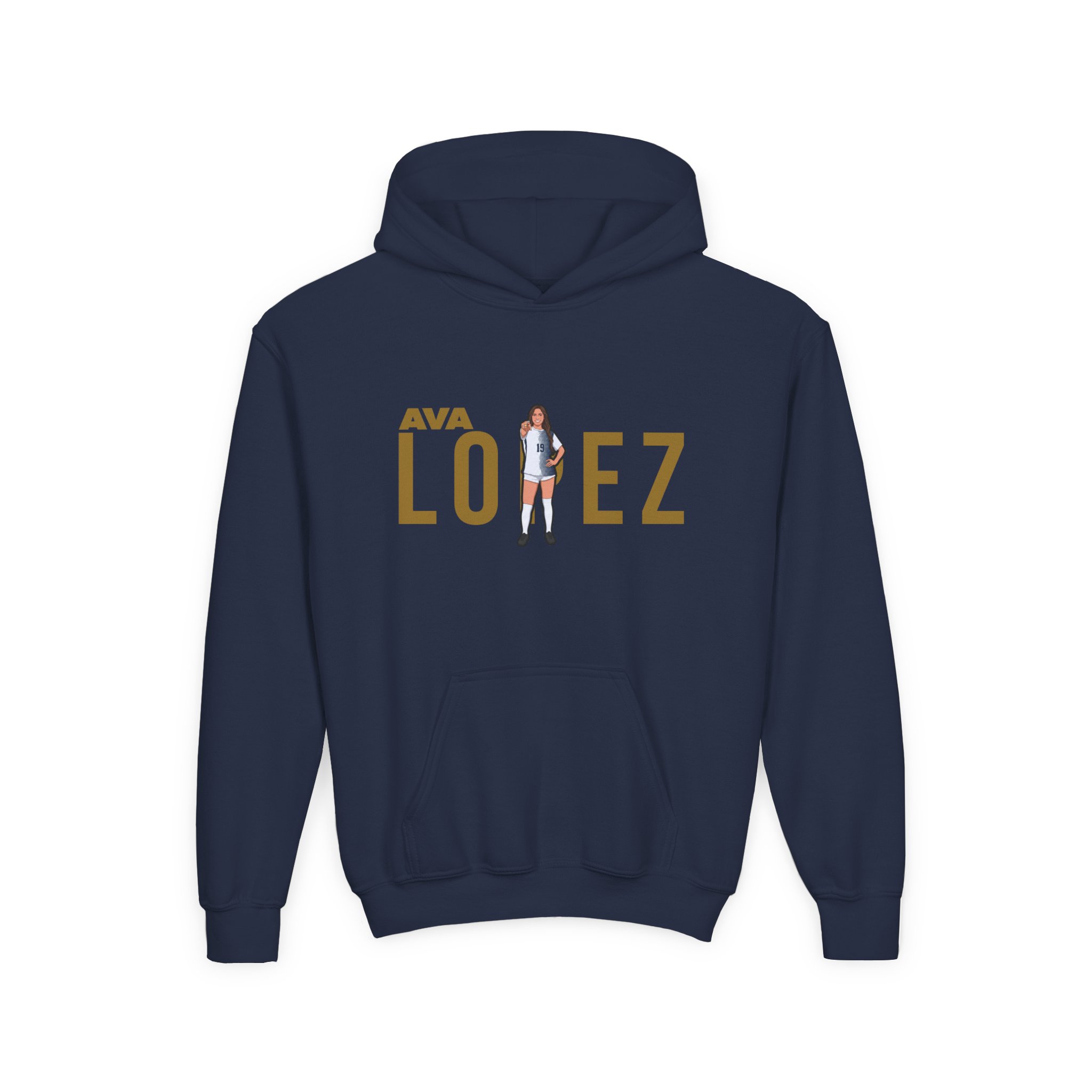 Youth Hoodie — character_player_name in Navy