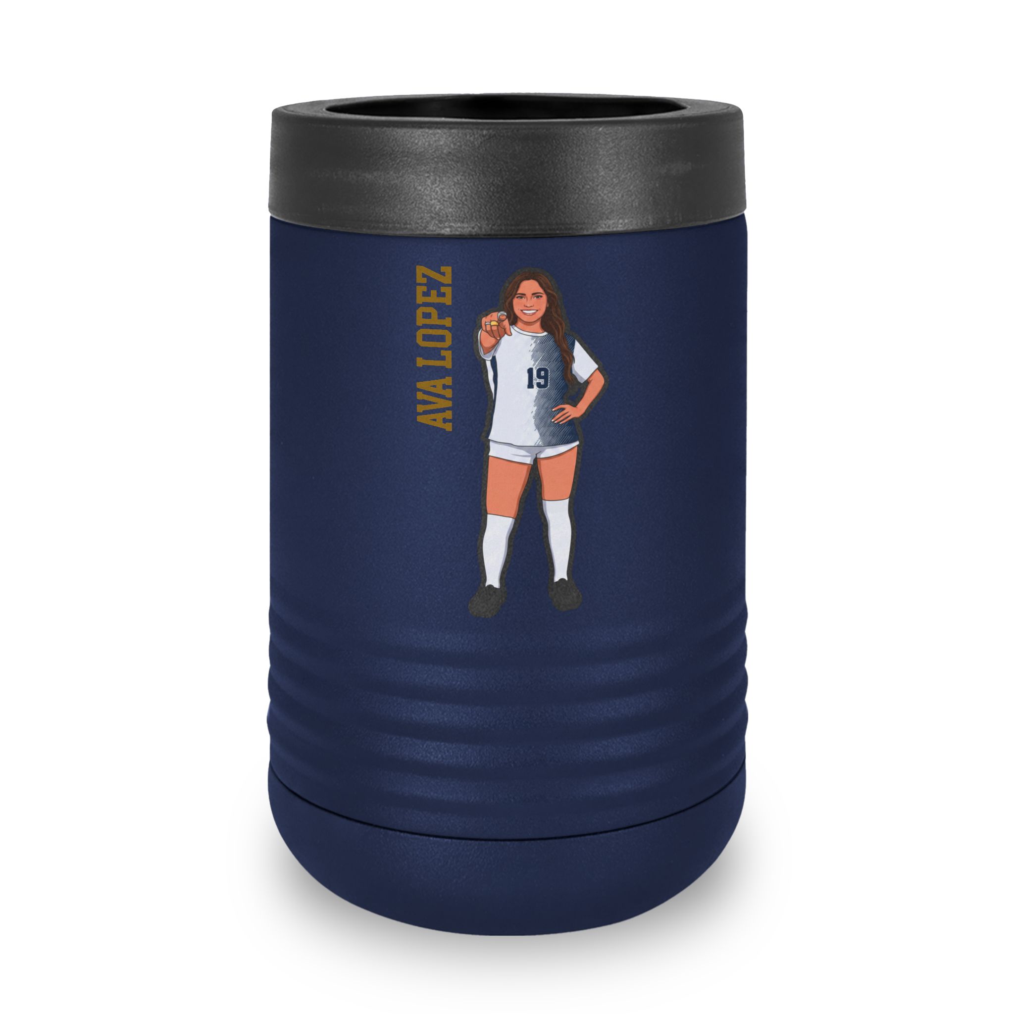 Stainless Can Cooler — character_name_vertical in Navy