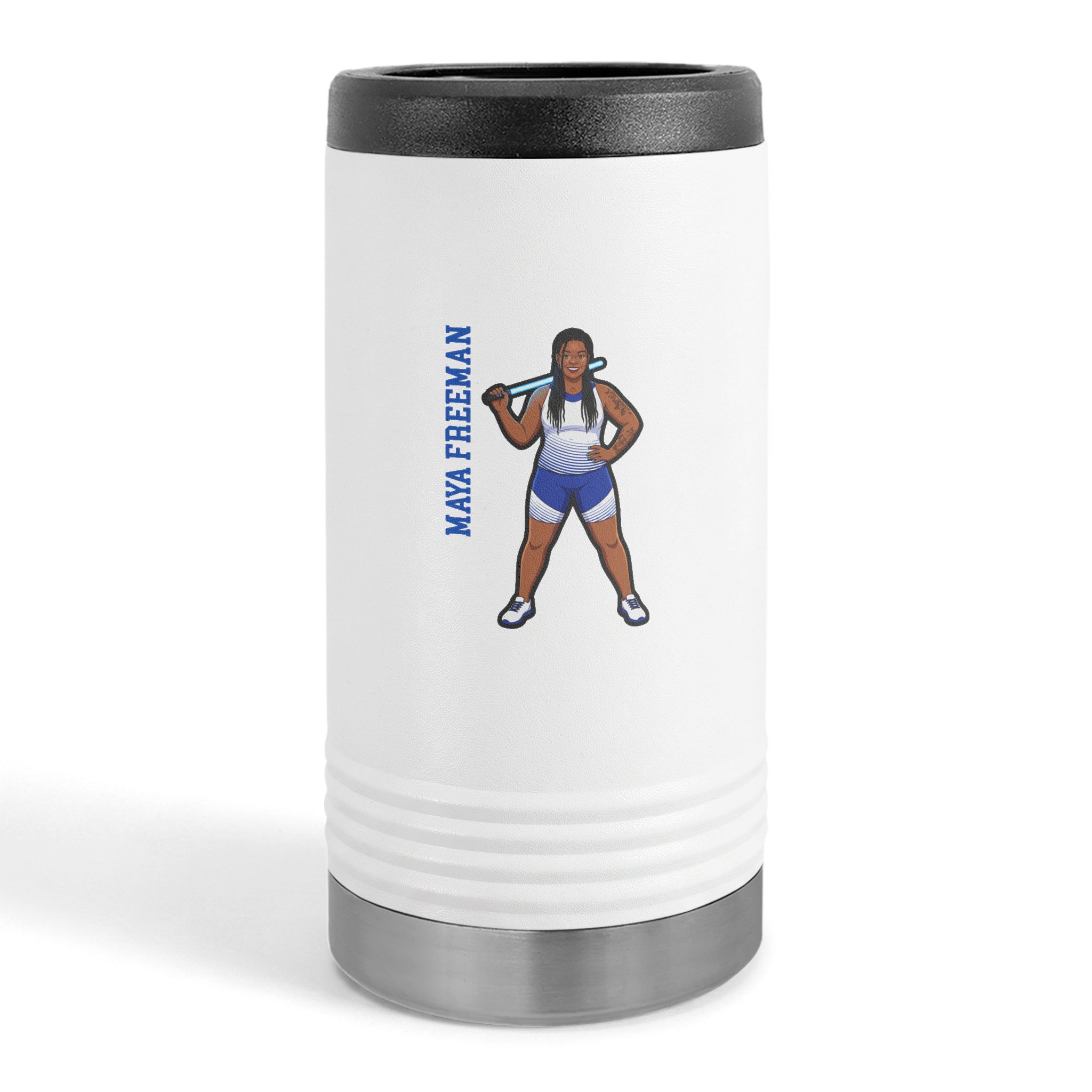 Slim Stainless Can Cooler — character_name_vertical in White