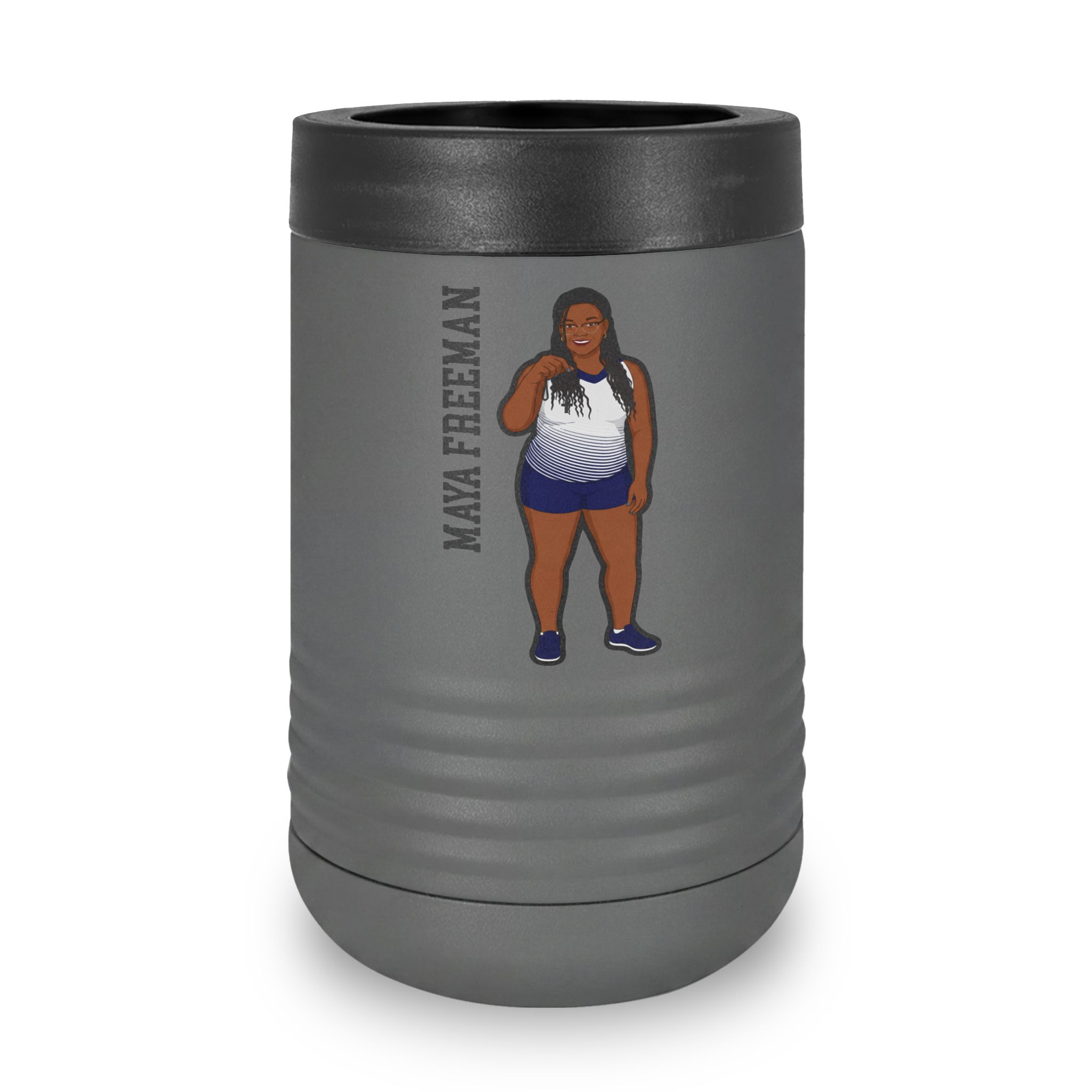 Stainless Can Cooler — character_name_vertical in Grey