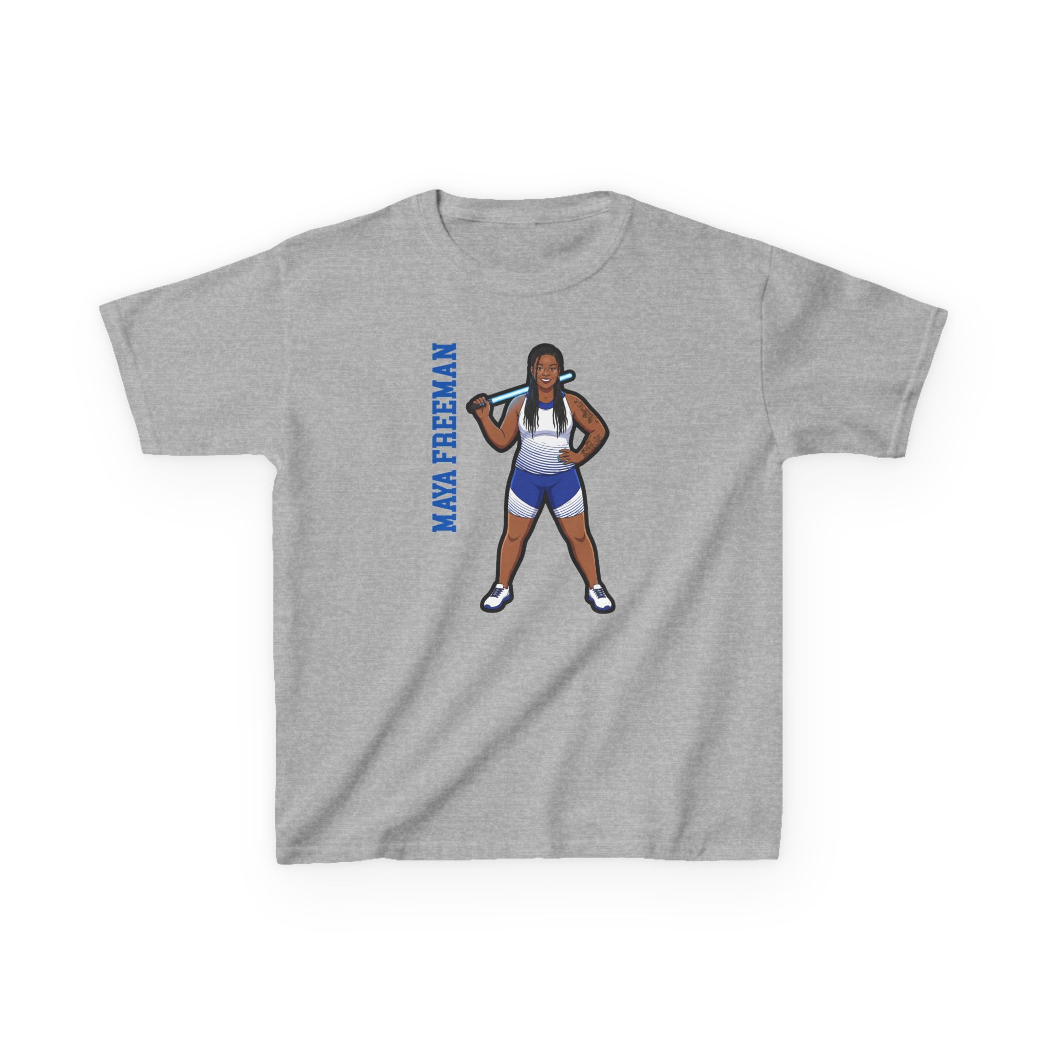 Youth Tee — character_name_vertical in Grey