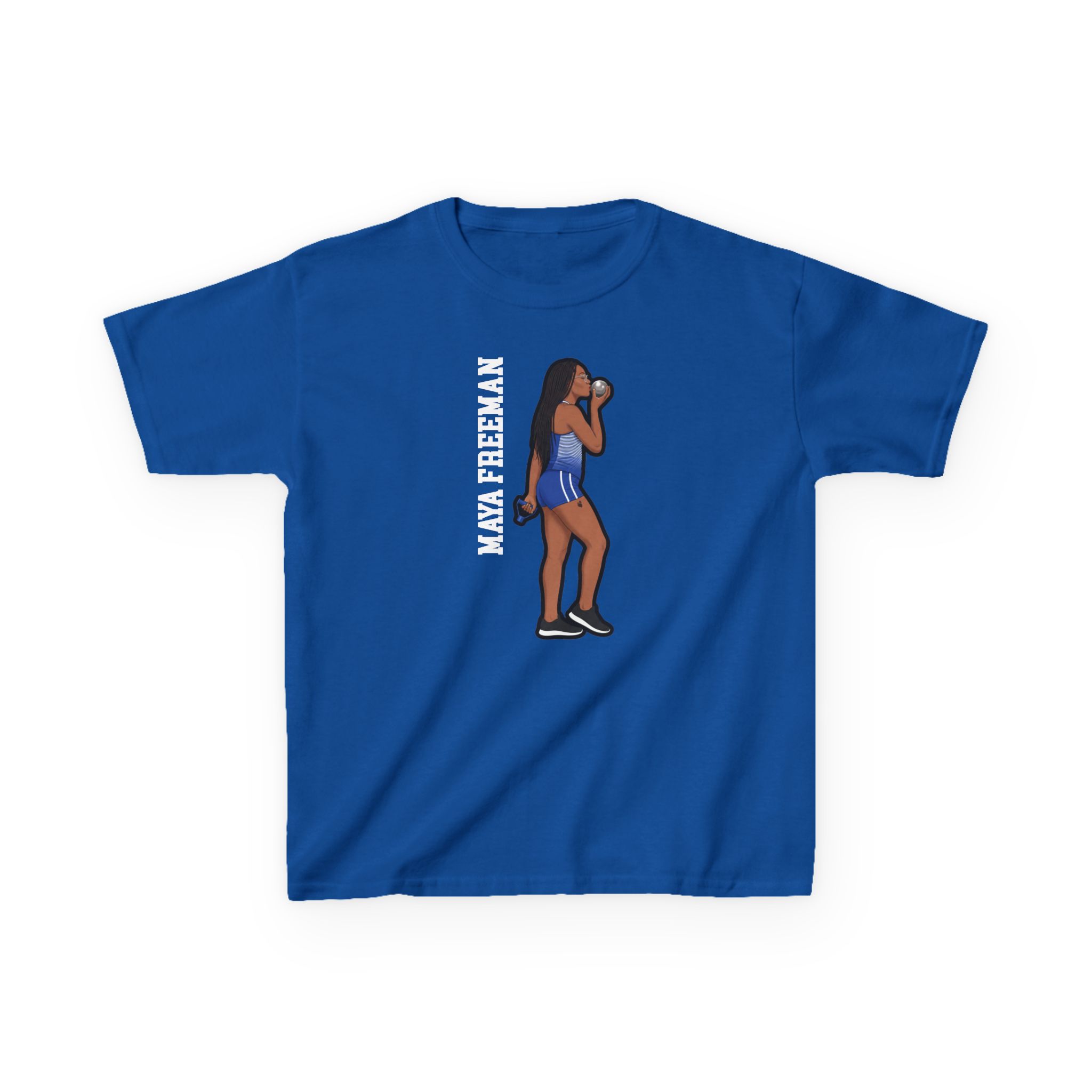 Youth Tee — character_name_vertical in Royal