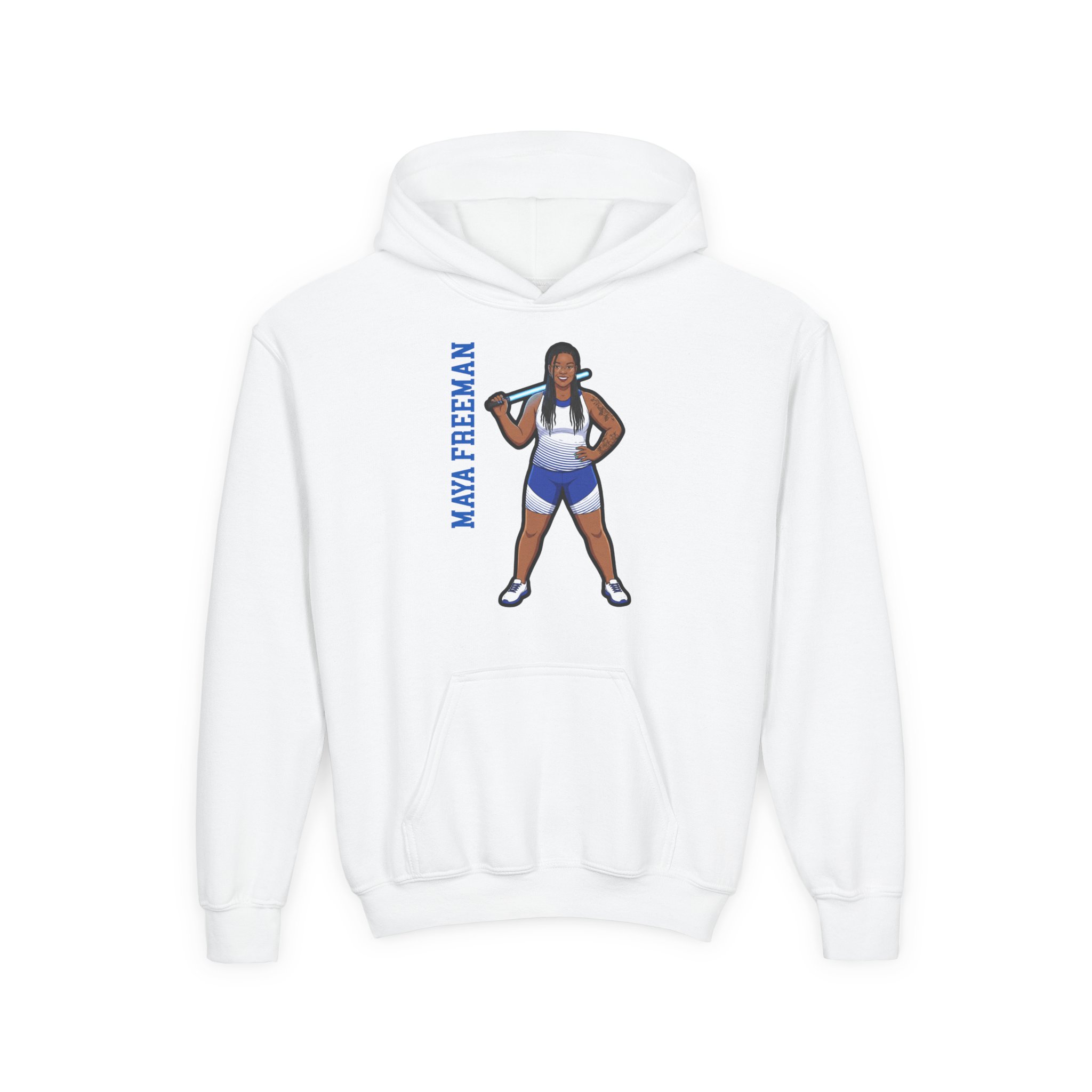 Youth Hoodie — character_name_vertical in White