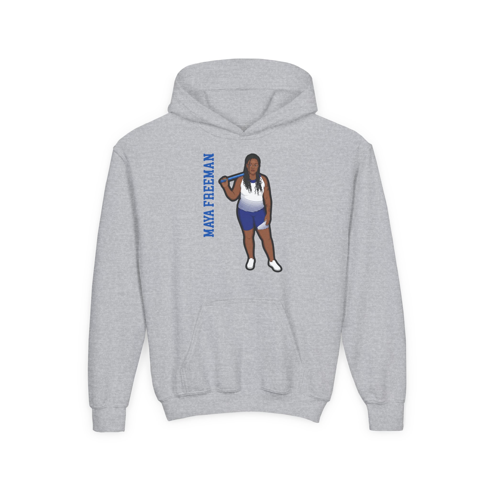 Youth Hoodie — character_name_vertical in Grey