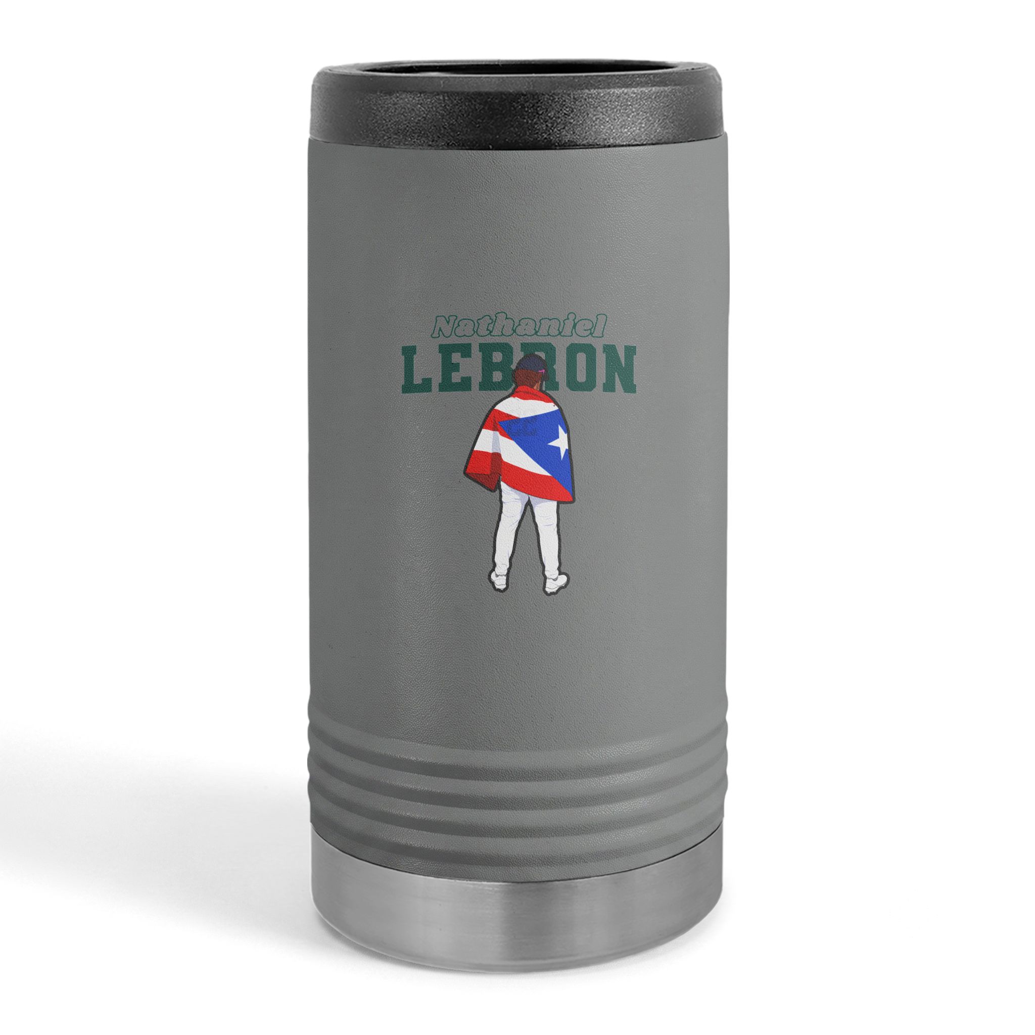 Slim Stainless Can Cooler — character_name_arch in Grey
