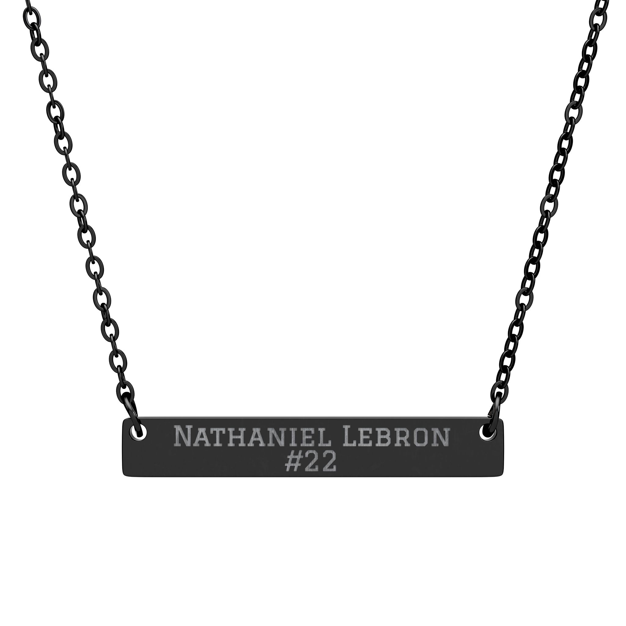 Engraved Bar Necklace — Name & Number in Black