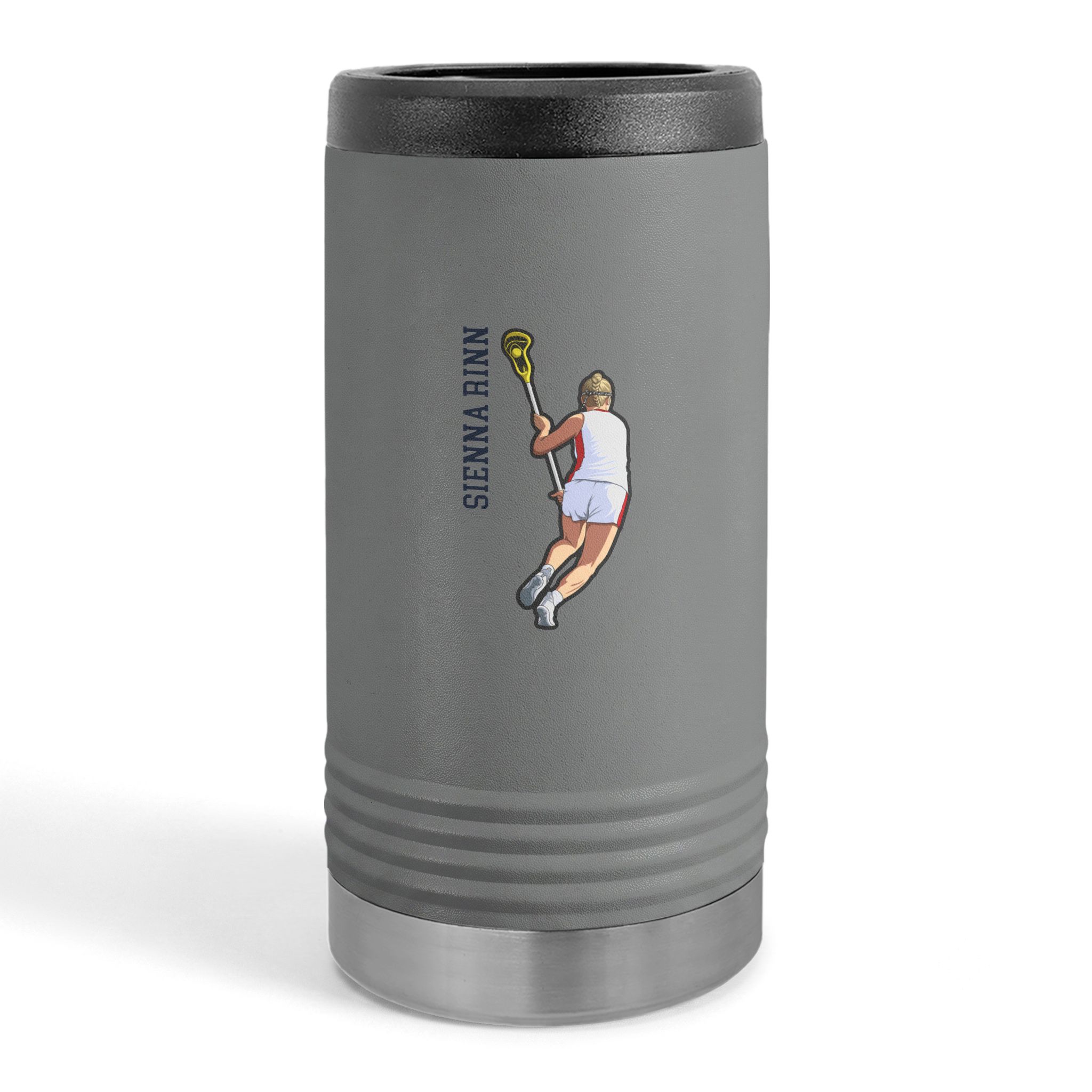 Slim Stainless Can Cooler — character_name_vertical in Grey