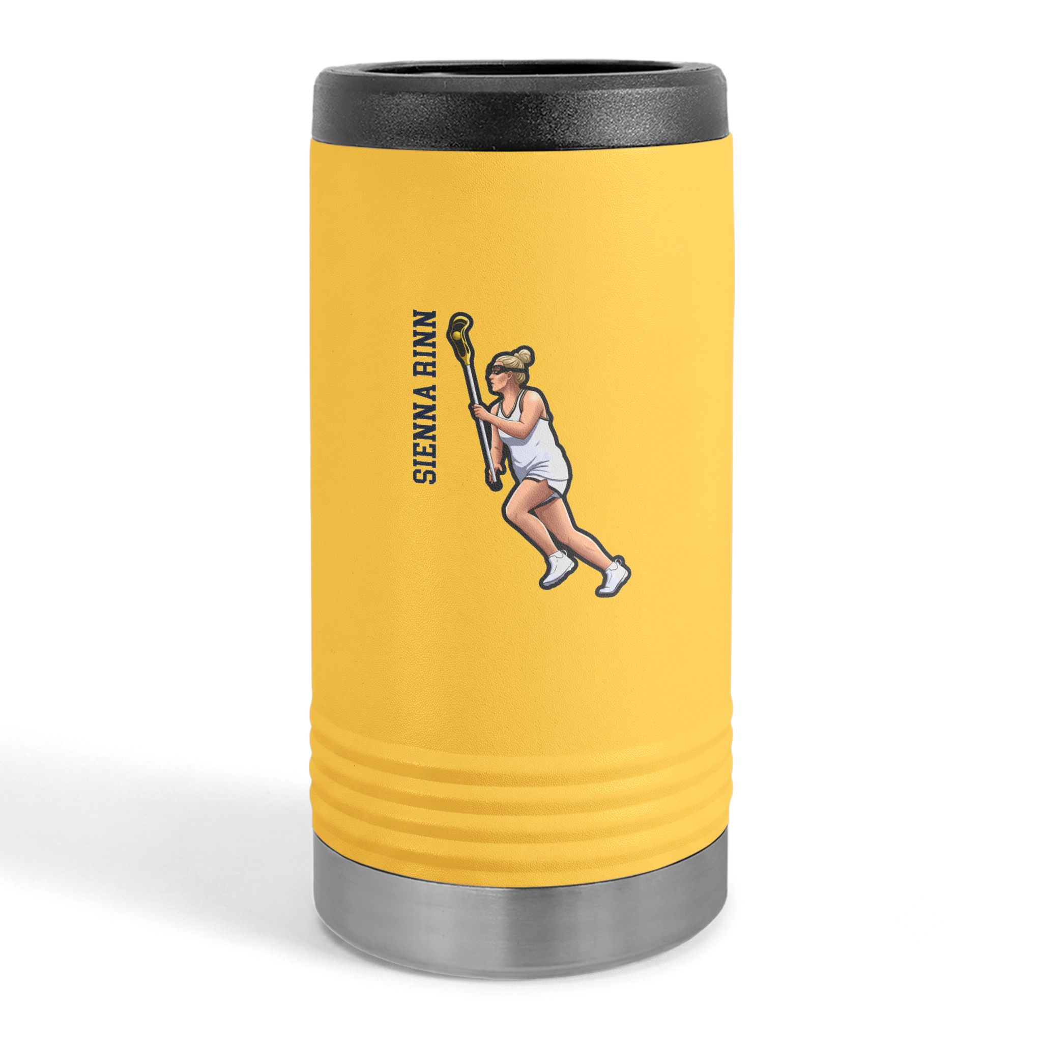 Slim Stainless Can Cooler — character_name_vertical in Yellow
