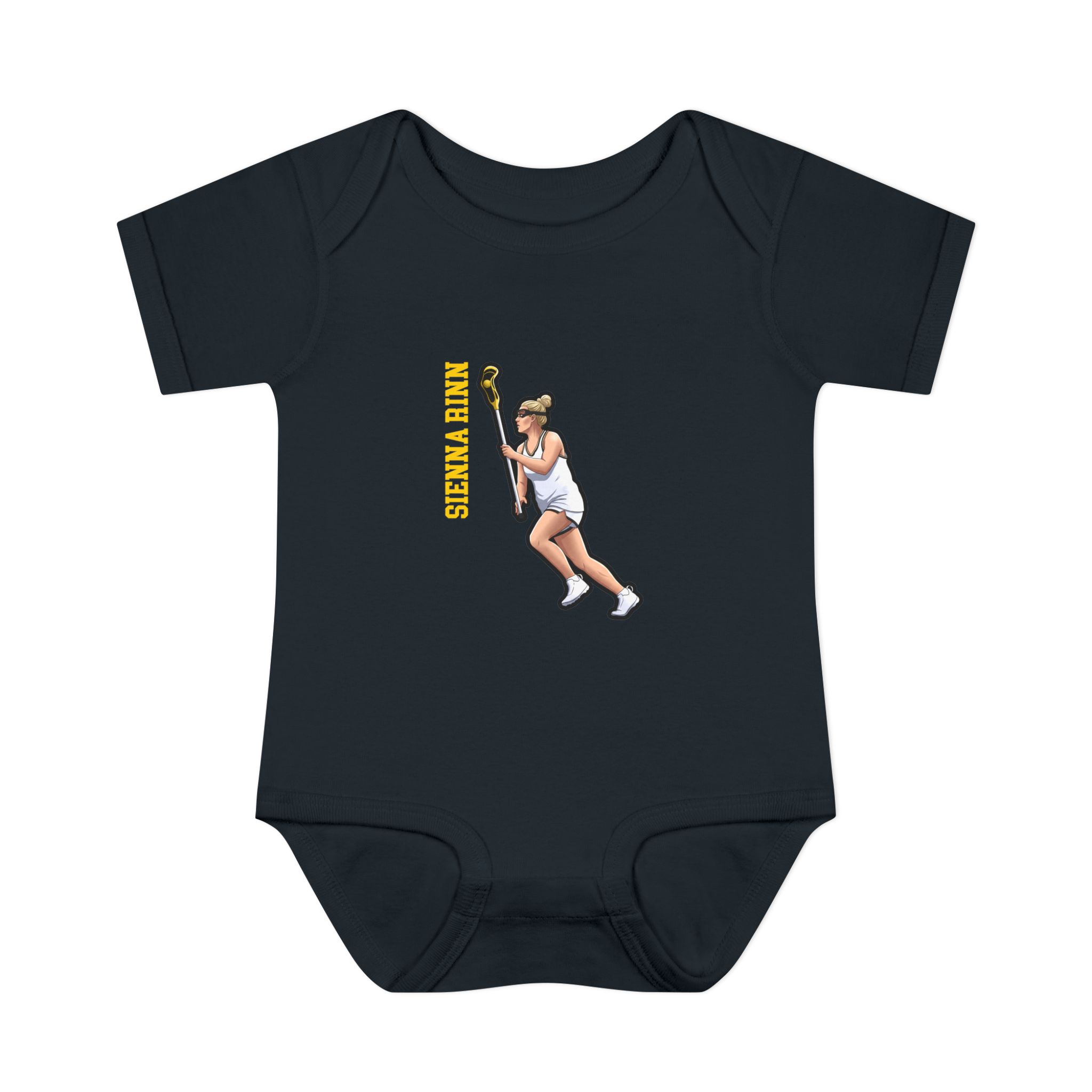 Baby Onesie — character_name_vertical in Black