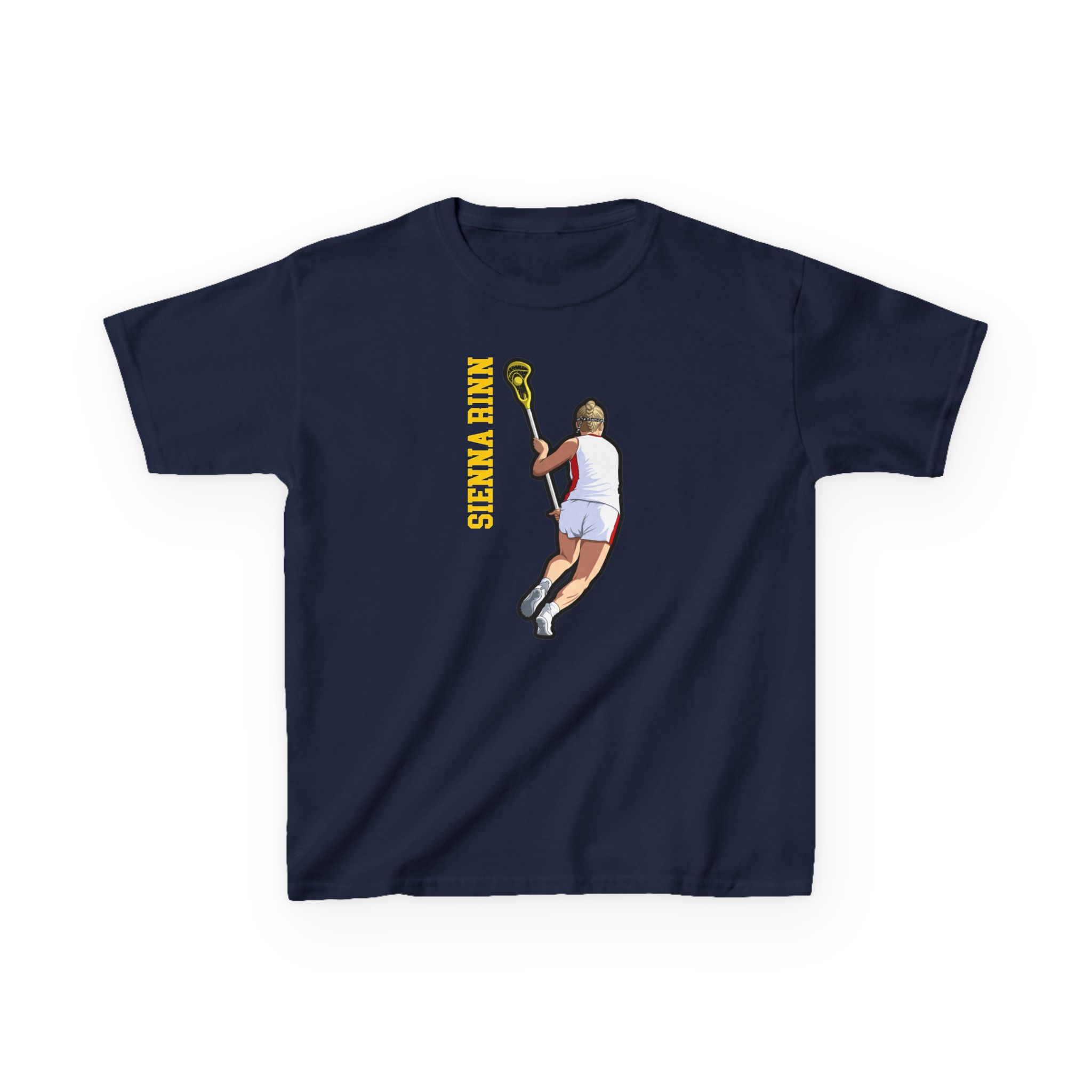 Youth Tee — character_name_vertical in Navy