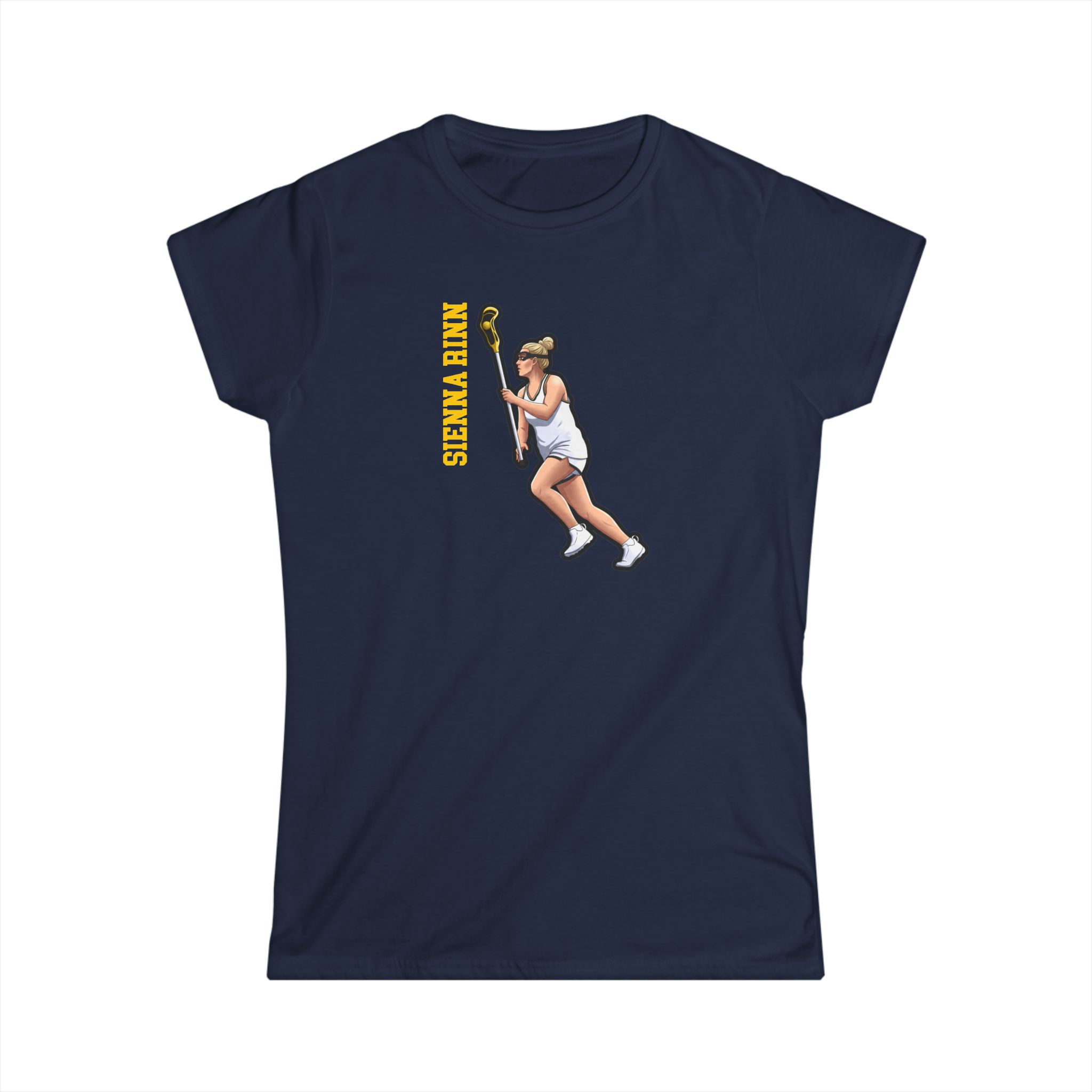 Women's Softstyle Tee — character_name_vertical in Navy