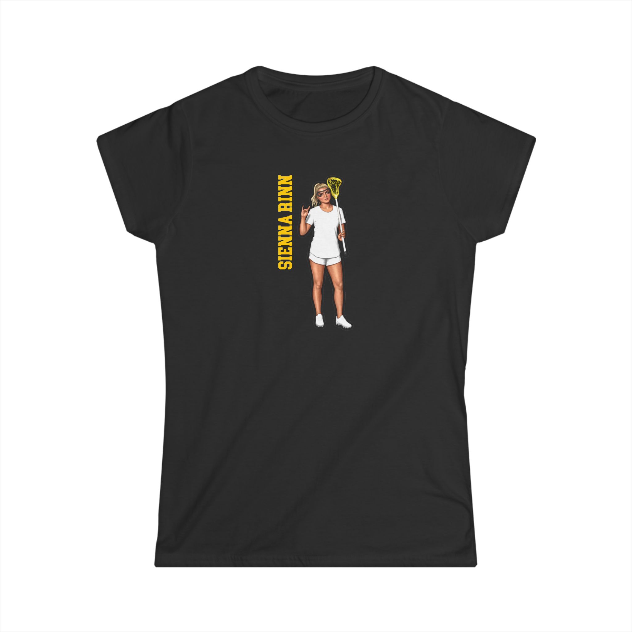 Women's Softstyle Tee — character_name_vertical in Black