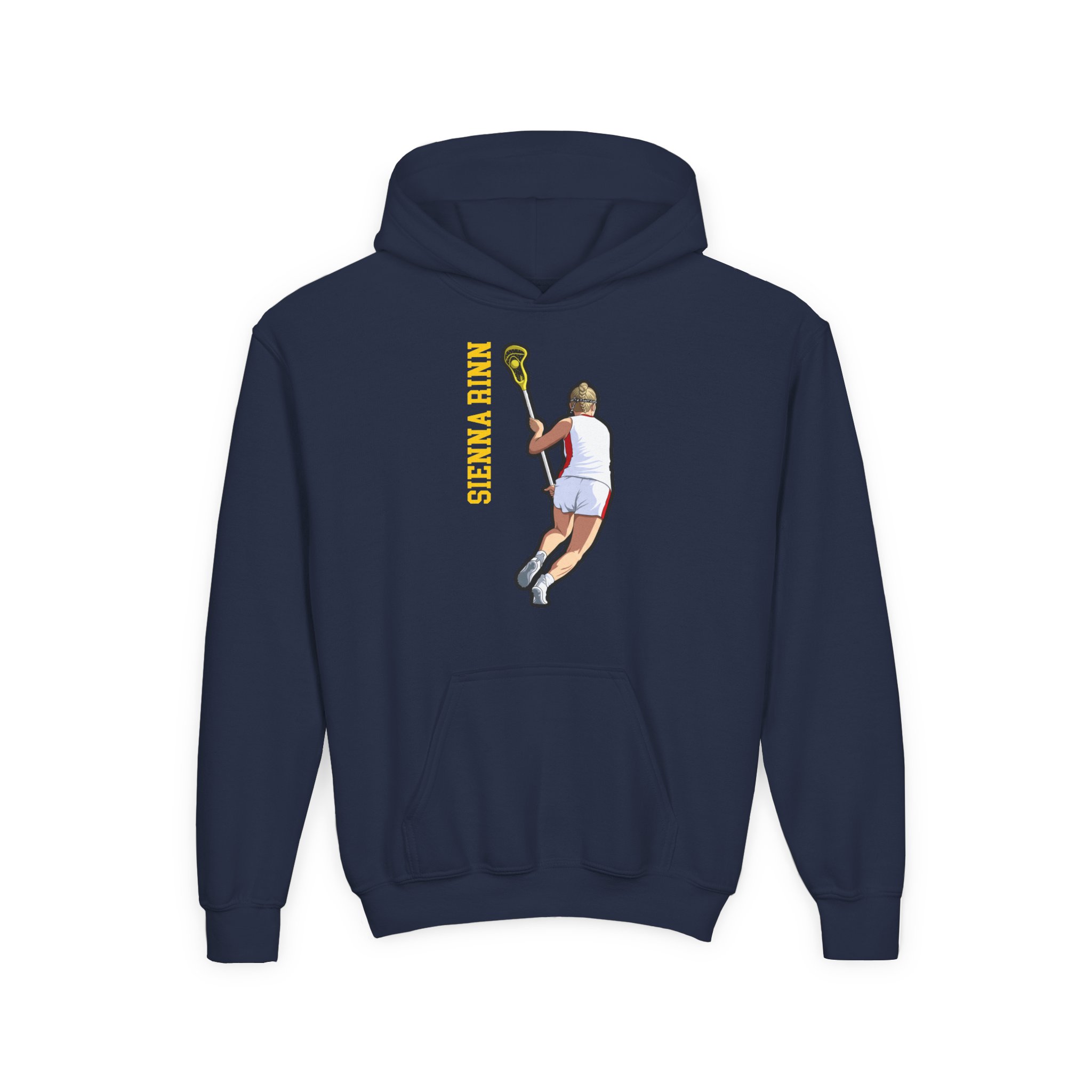Youth Hoodie — character_name_vertical in Navy