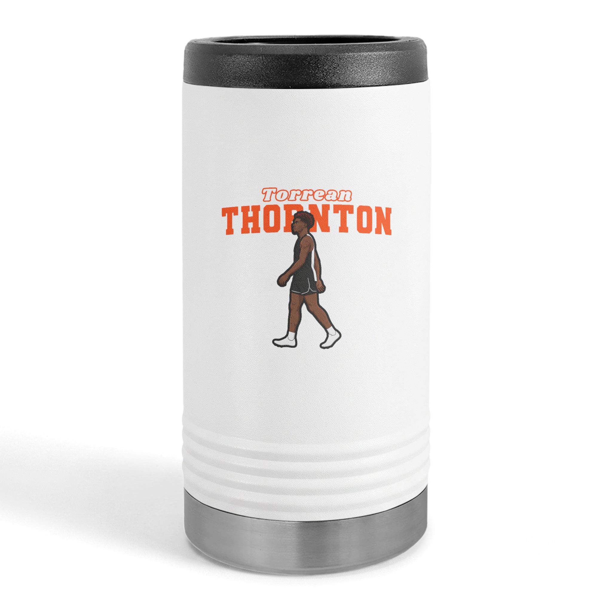 Slim Stainless Can Cooler — character_name_arch in White