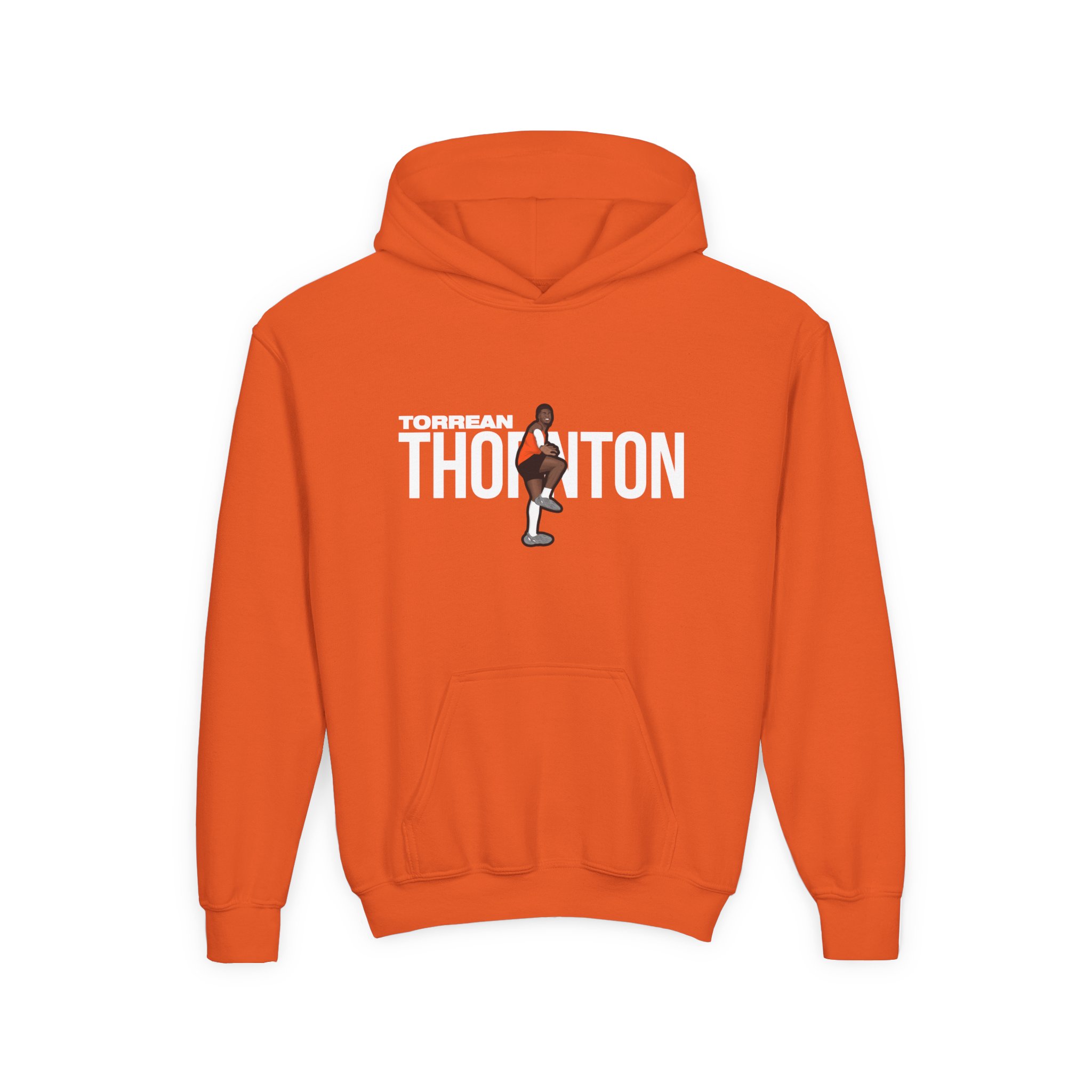 Youth Hoodie — character_player_name in Orange