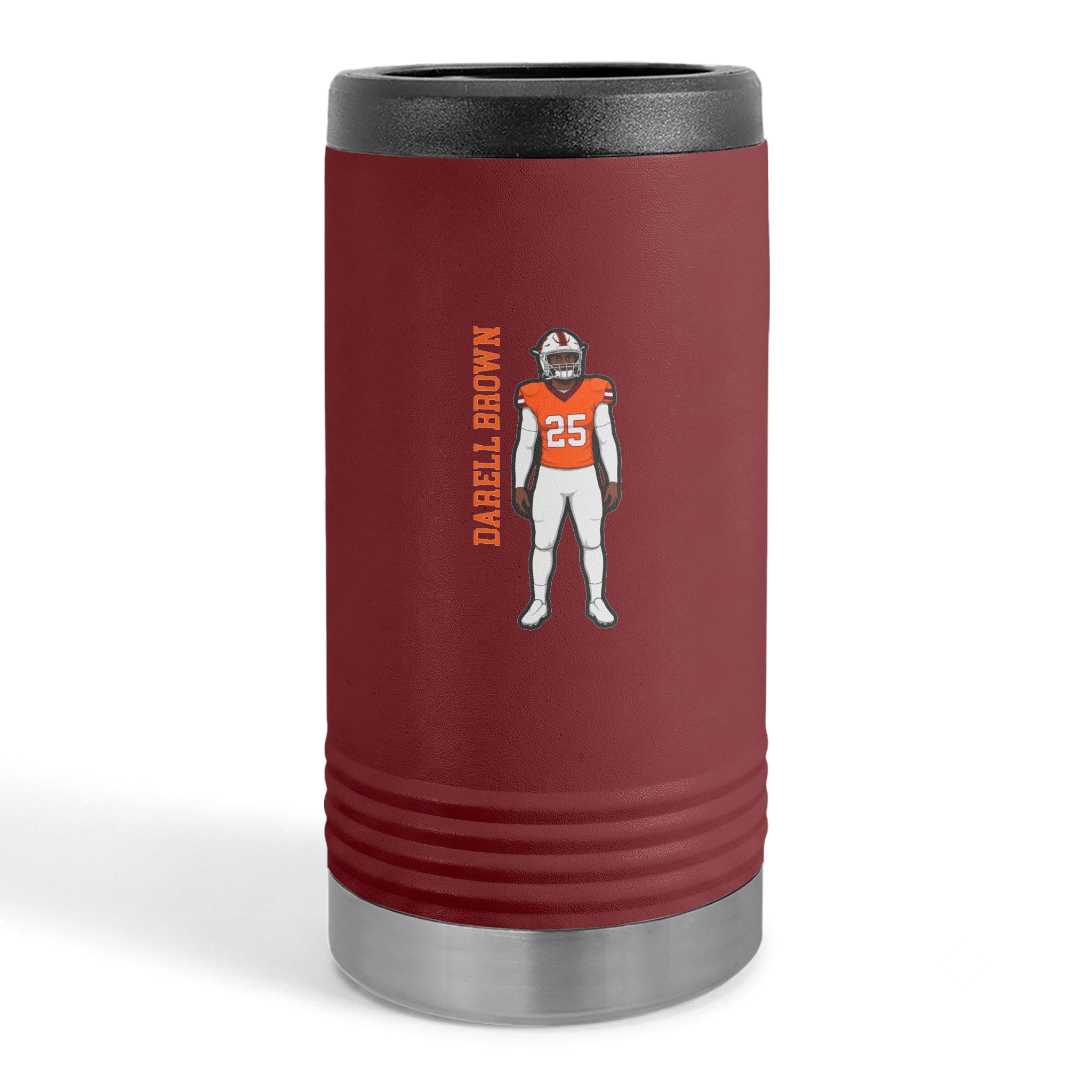 Slim Stainless Can Cooler — character_name_vertical in Maroon
