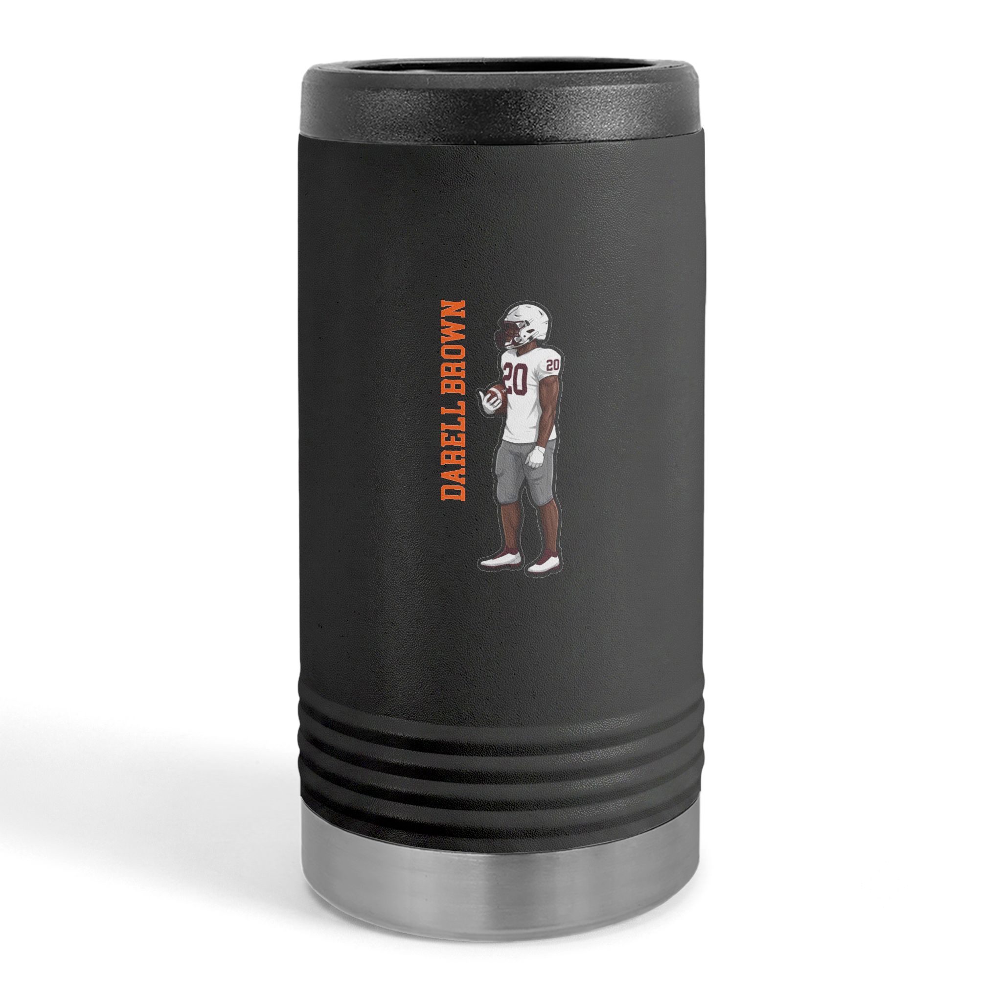 Slim Stainless Can Cooler — character_name_vertical in Black