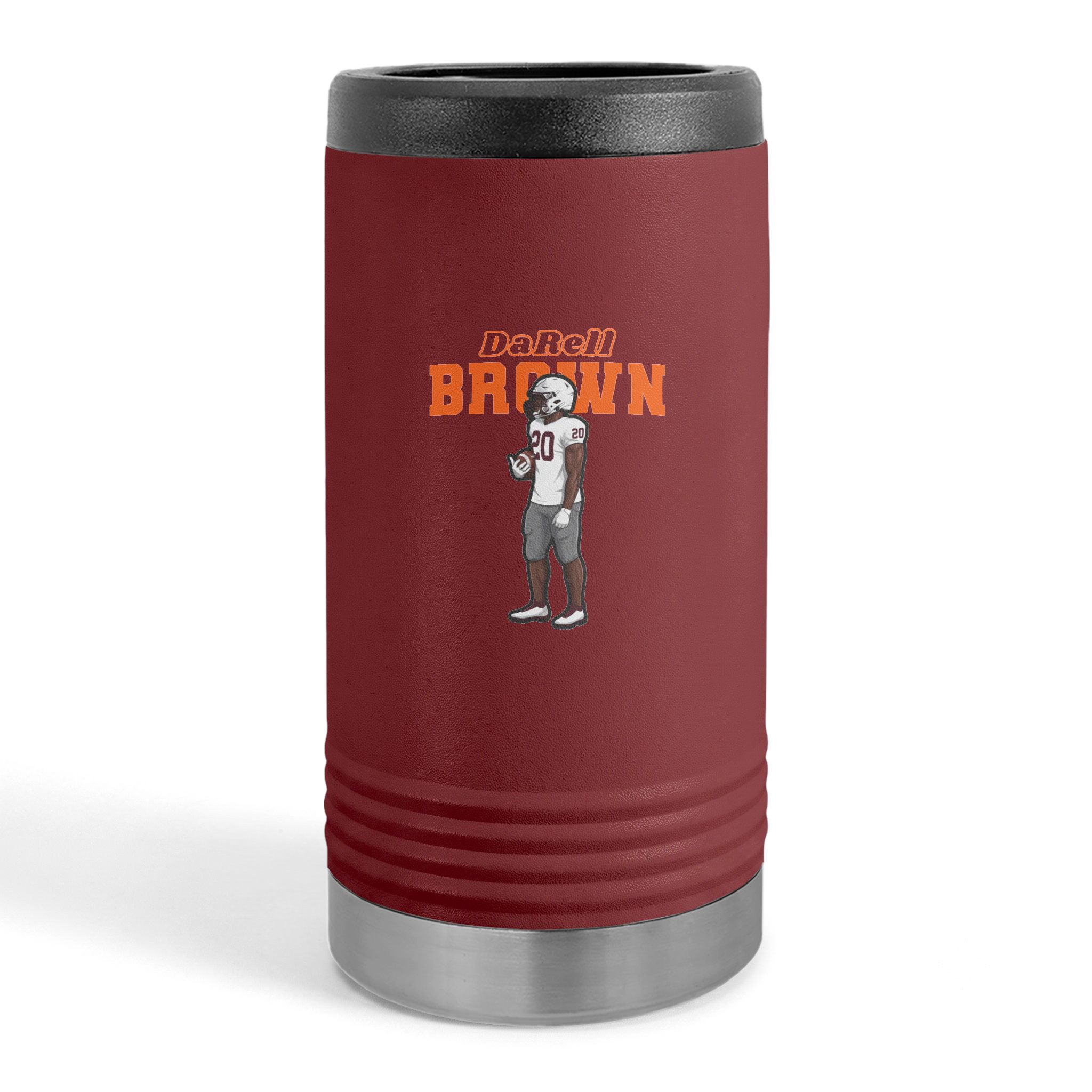 Slim Stainless Can Cooler — character_name_arch in Maroon