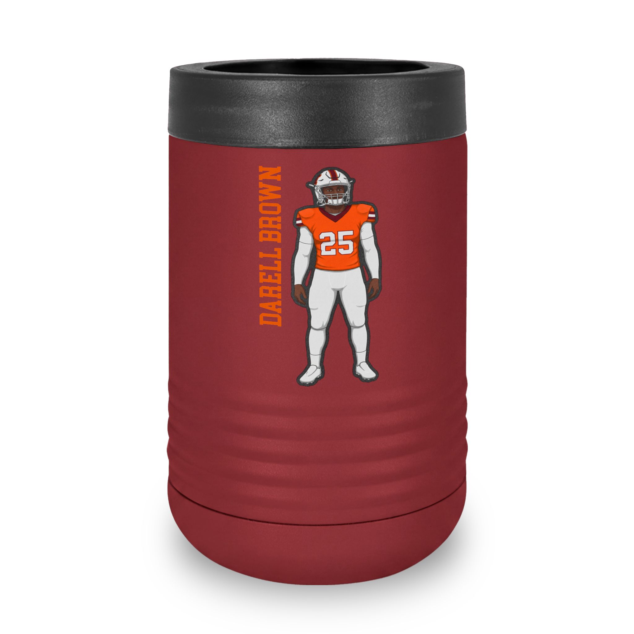 Stainless Can Cooler — character_name_vertical in Maroon