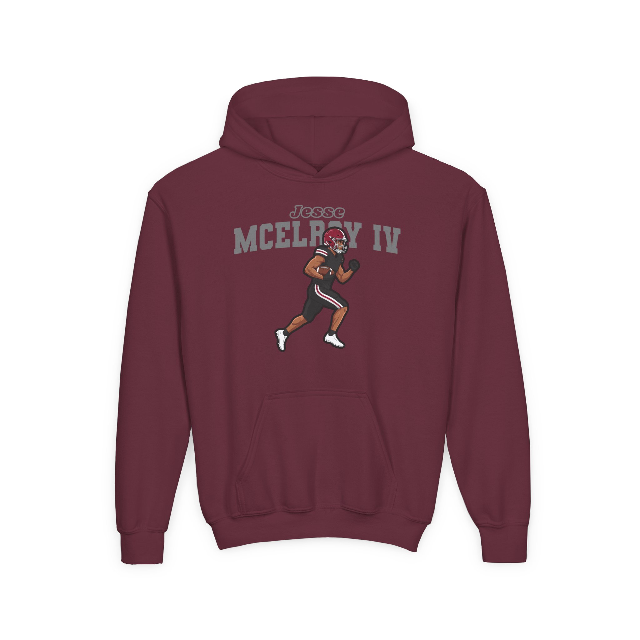Youth Hoodie — character_name_arch in Maroon