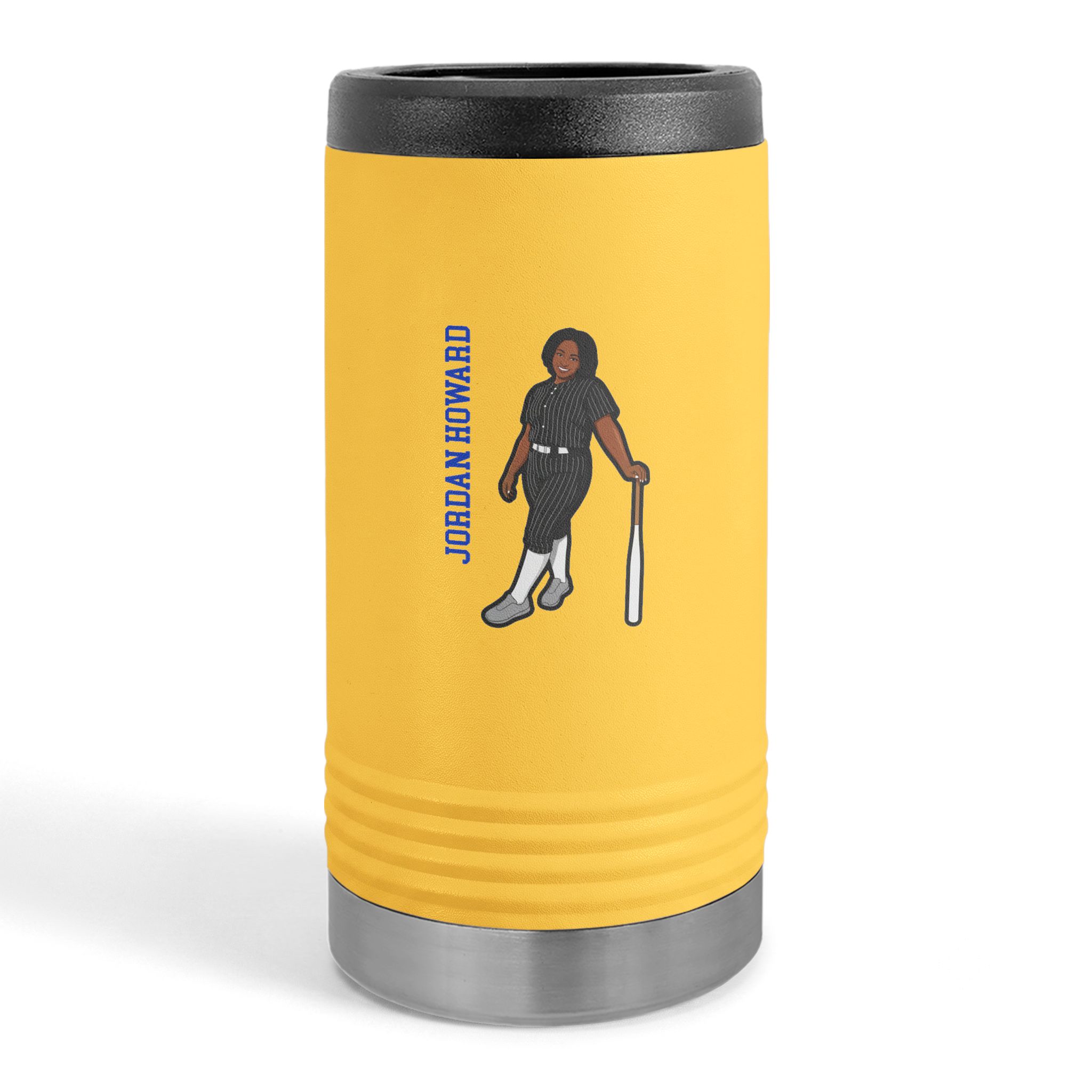 Slim Stainless Can Cooler — character_name_vertical in Yellow