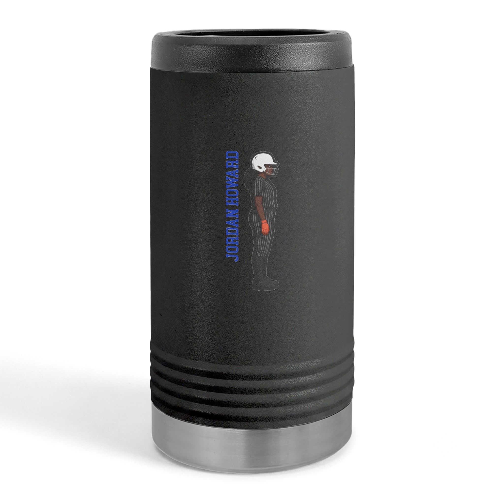 Slim Stainless Can Cooler — character_name_vertical in Black