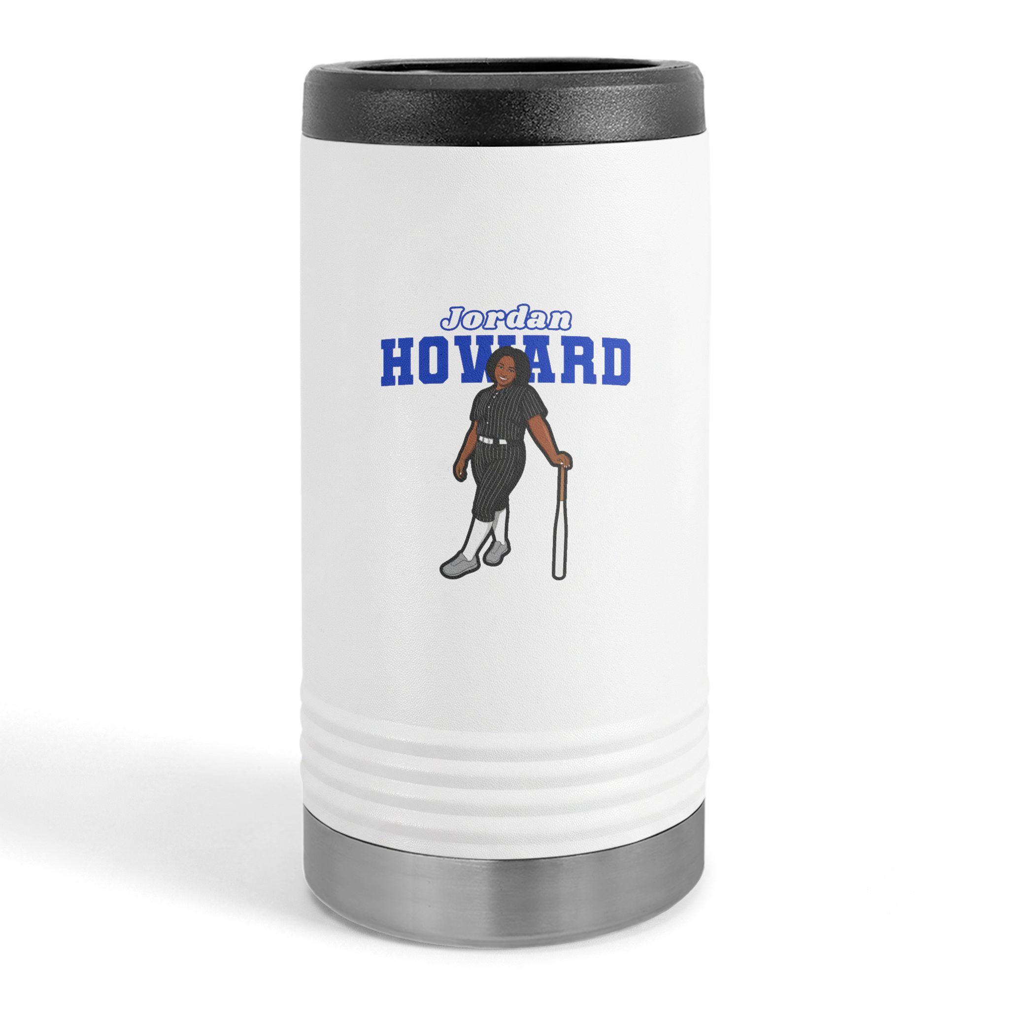 Slim Stainless Can Cooler — character_name_arch in White