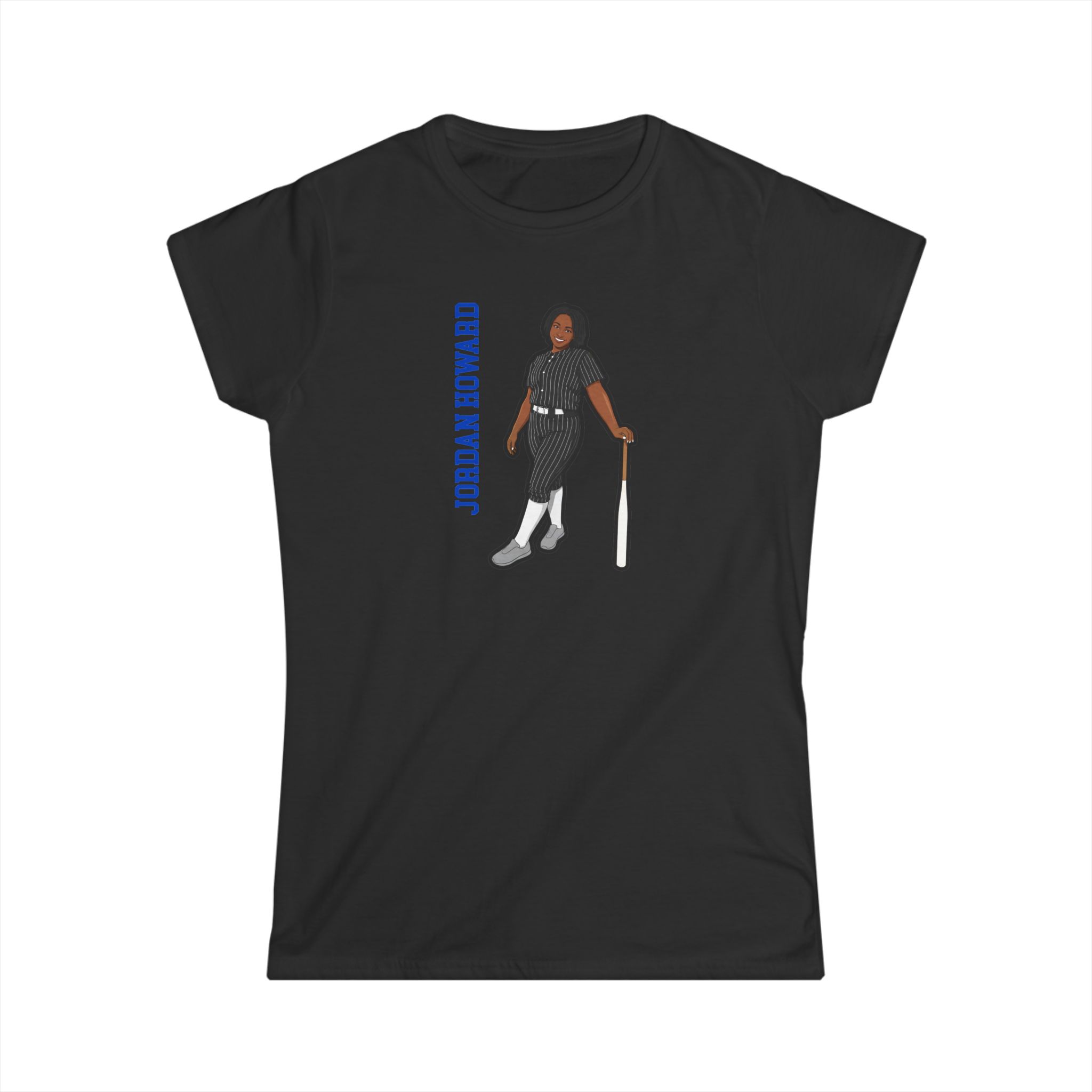 Women's Softstyle Tee — character_name_vertical in Black