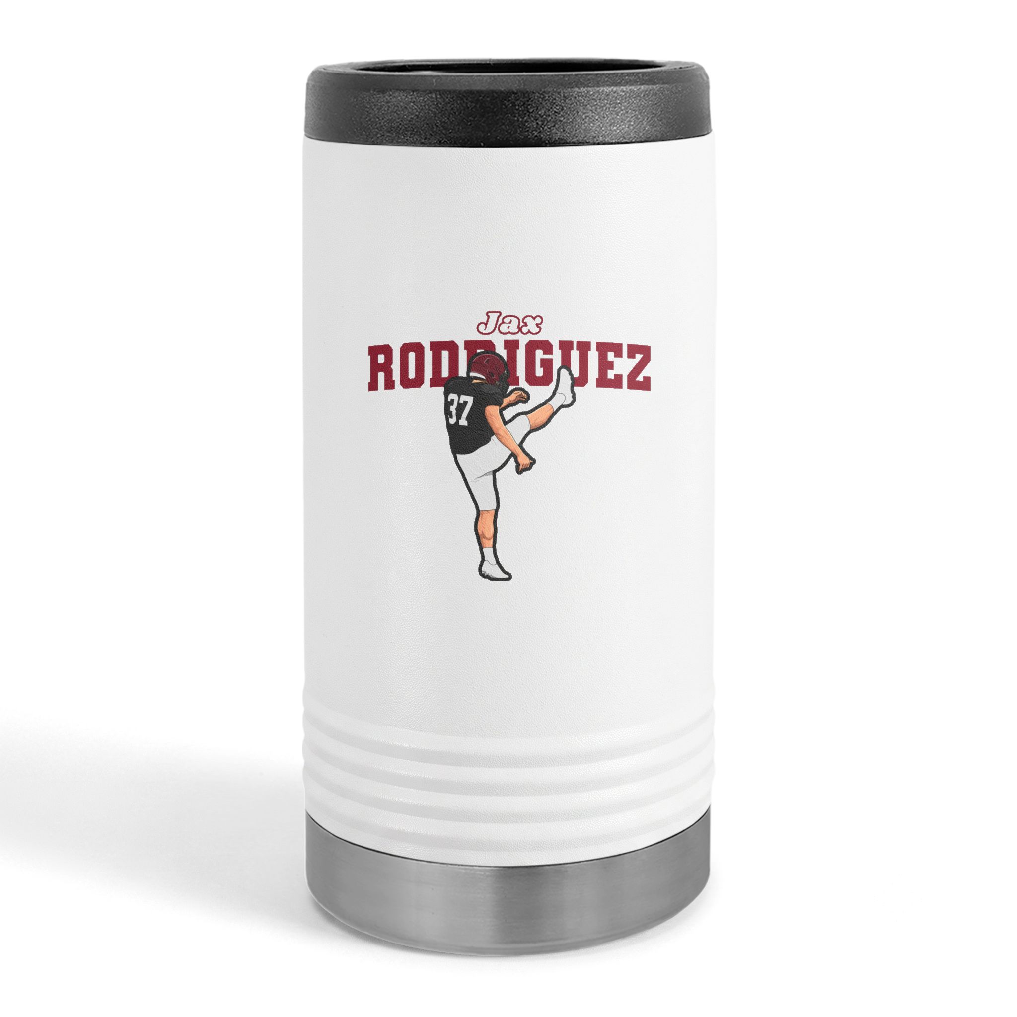 Slim Stainless Can Cooler — character_name_arch in White