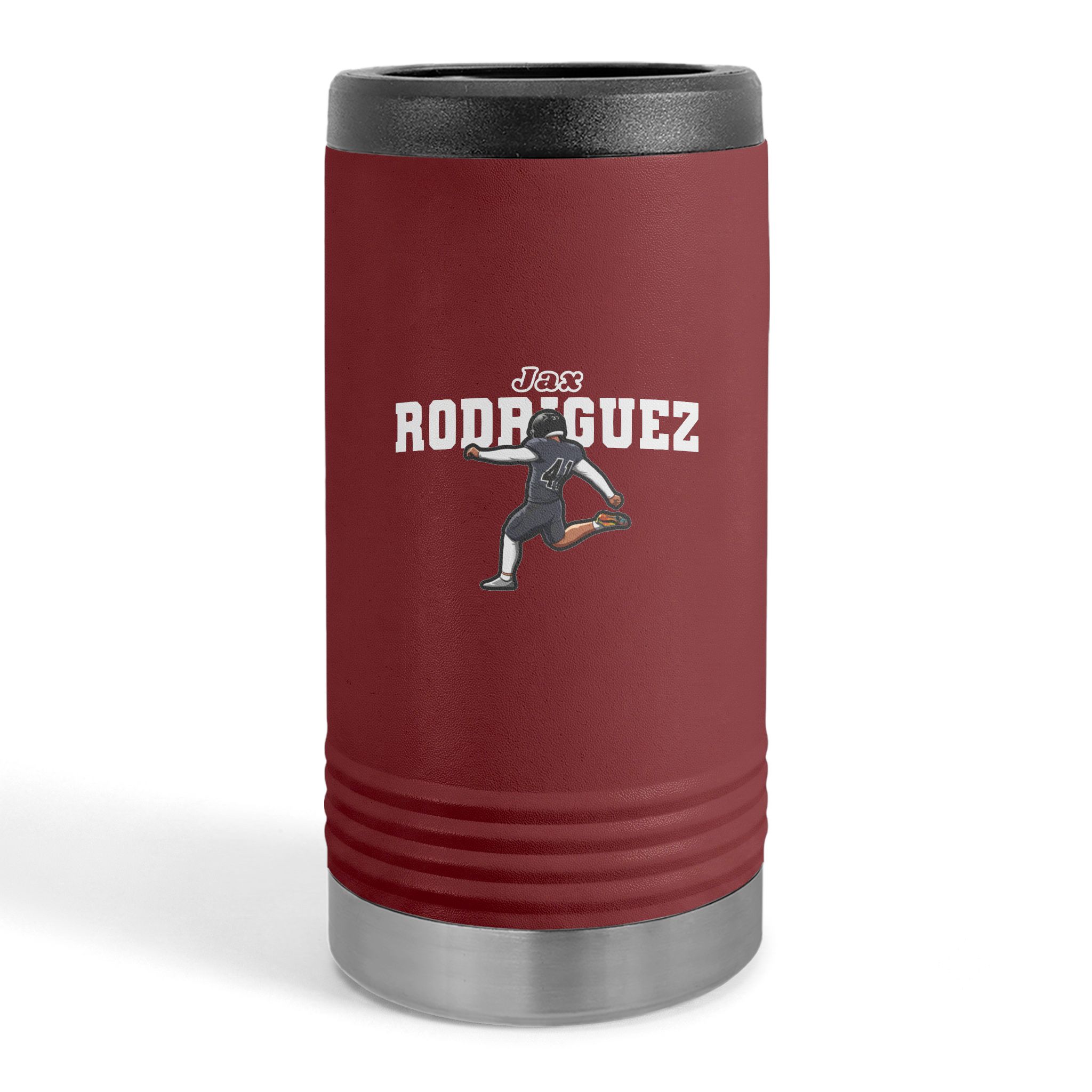 Slim Stainless Can Cooler — character_name_arch in Maroon