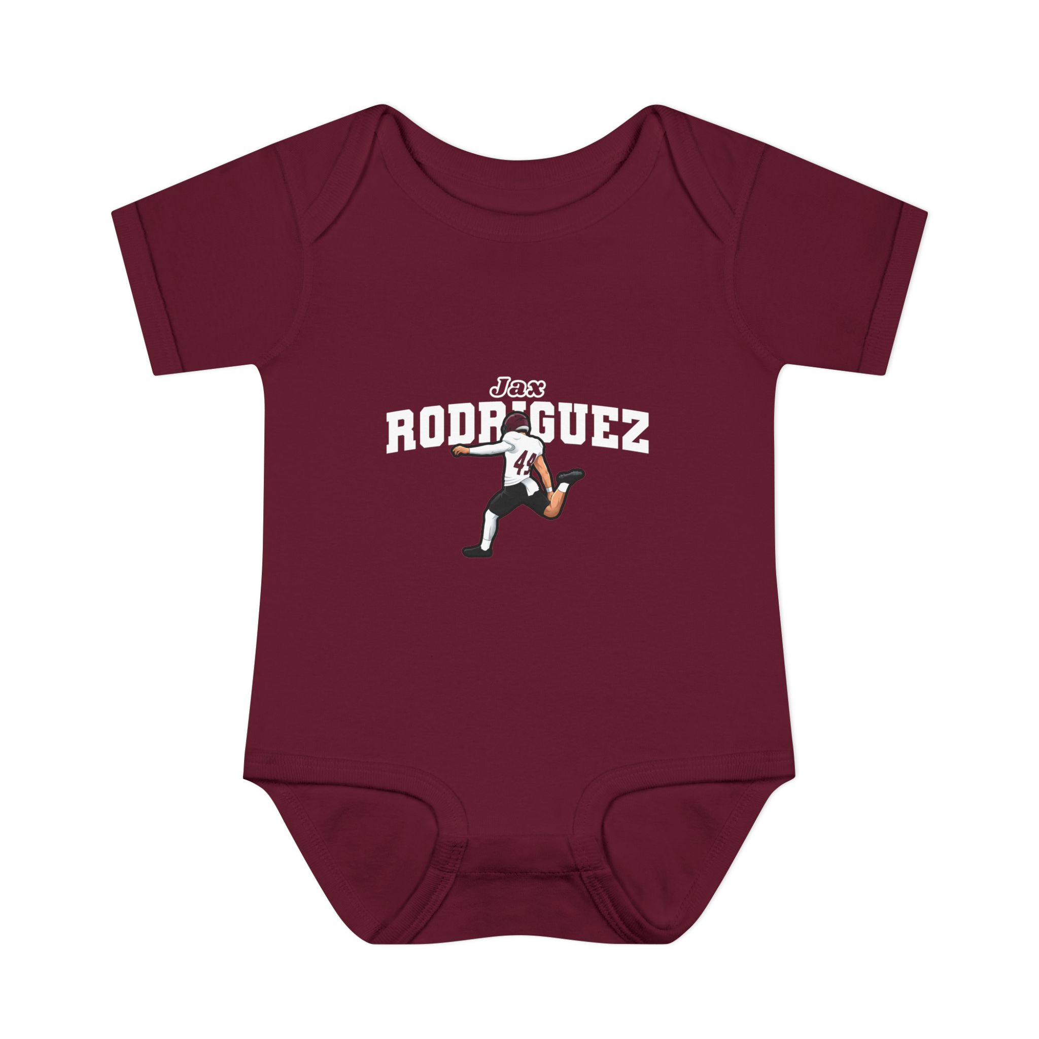 Baby Onesie — character_name_arch in Maroon
