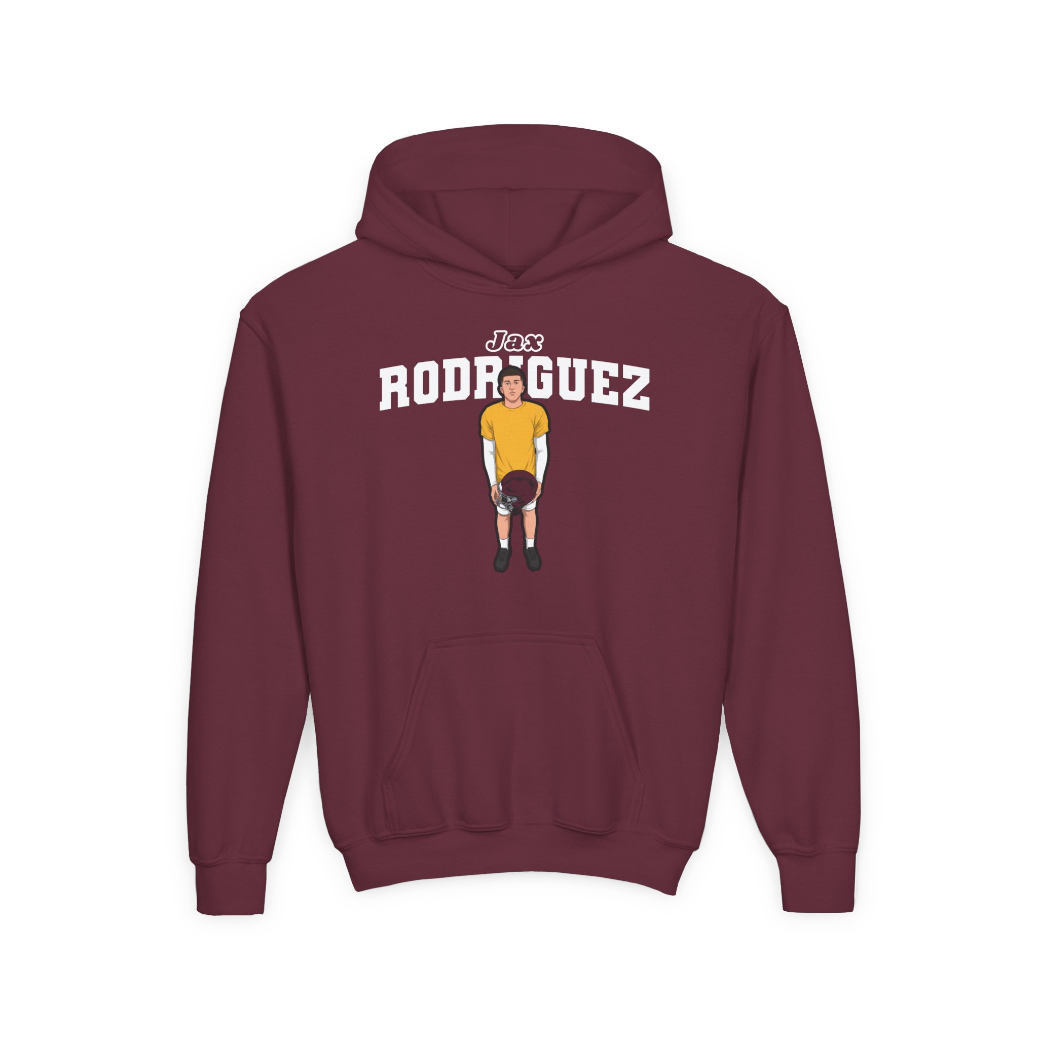 Youth Hoodie — character_name_arch in Maroon