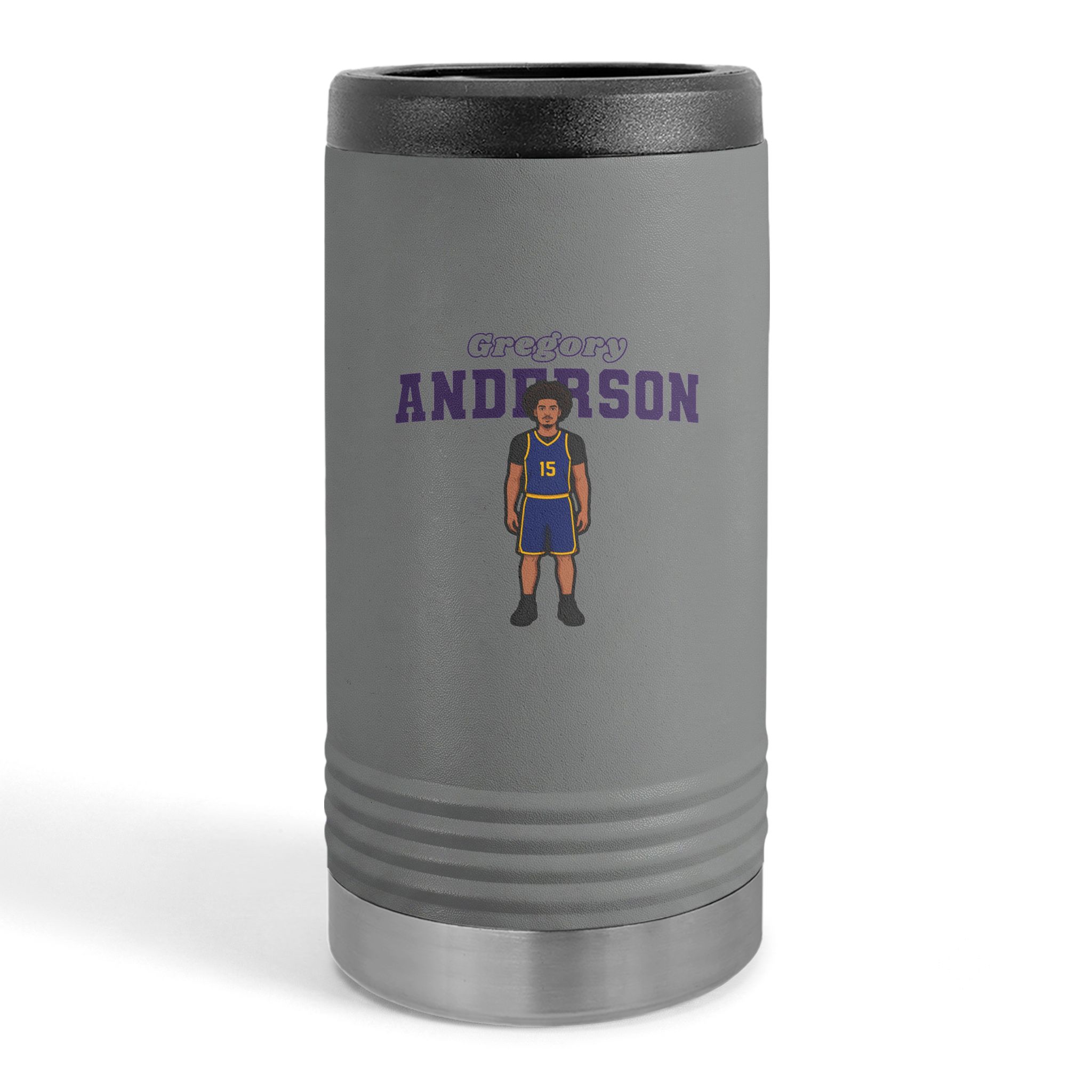Slim Stainless Can Cooler — character_name_arch in Grey